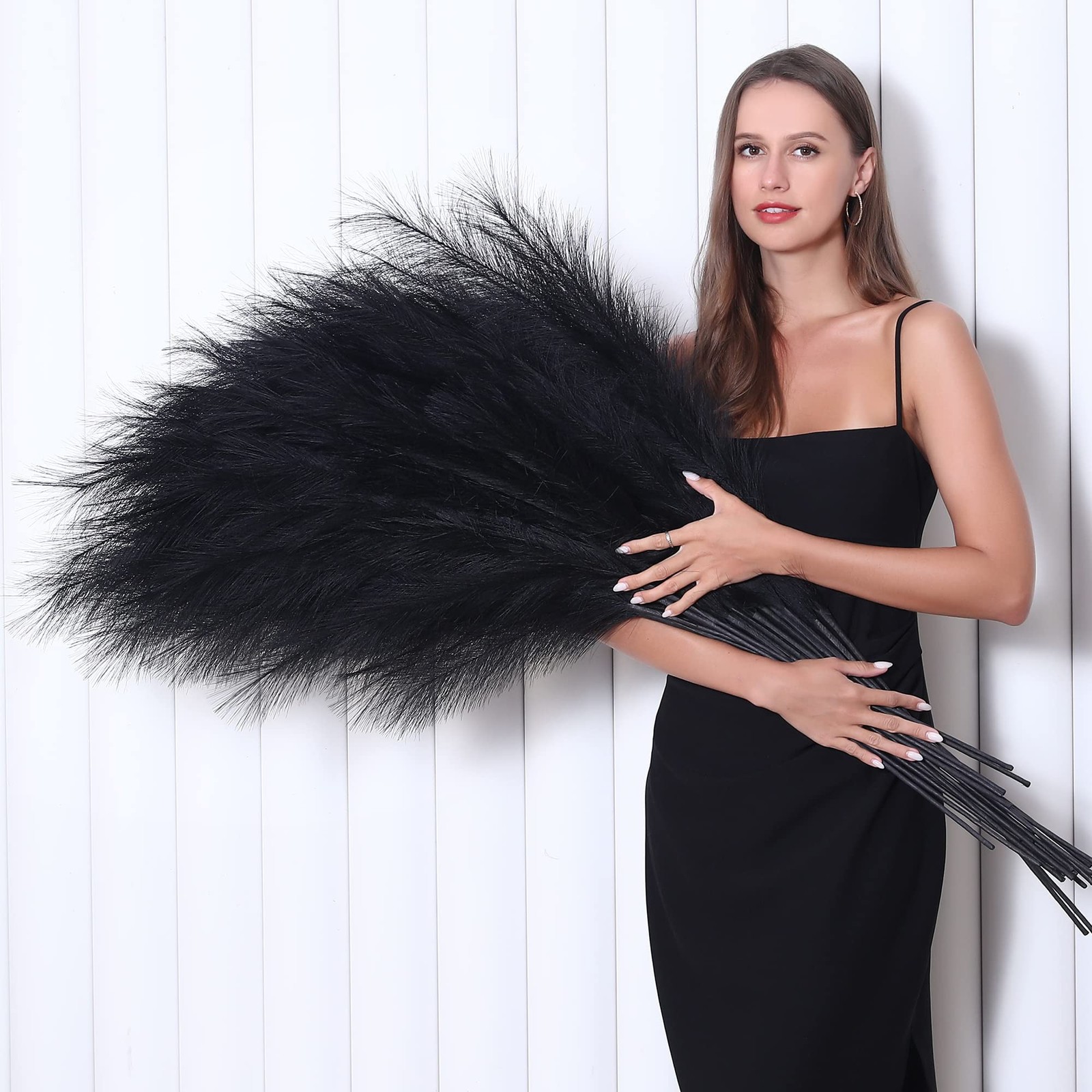 8 Pcs 45 inch Tall Faux Pampas Grass Decor, Large Artificial Black Pompous Gr…