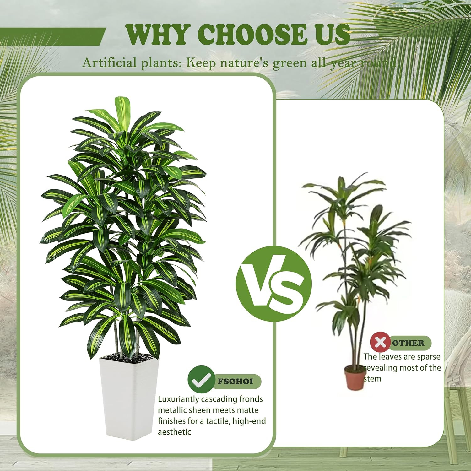 Artificial Dracaena Tree – 6FT Tall Fake Plants with White Tall Planter – Artifi