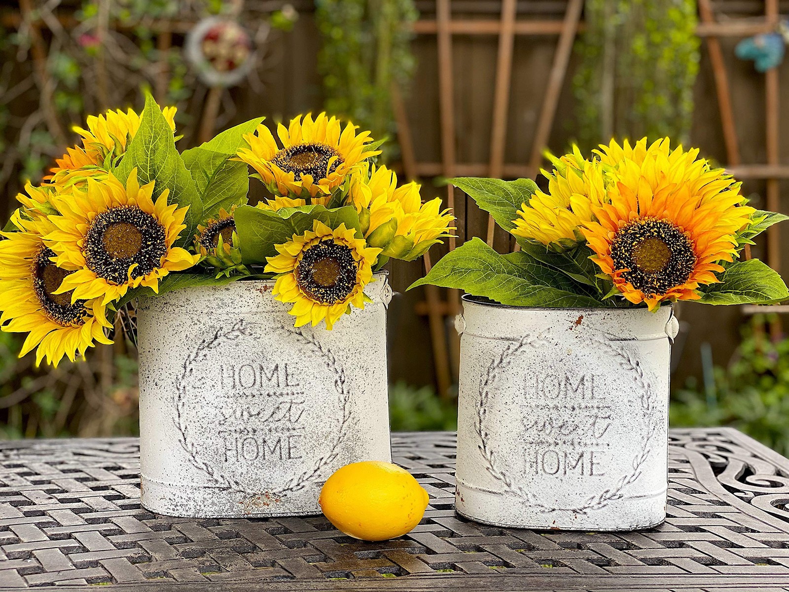 Raz S2 Metal Rustic White Home Sweet Home Buckets Decorative Containers Distr…