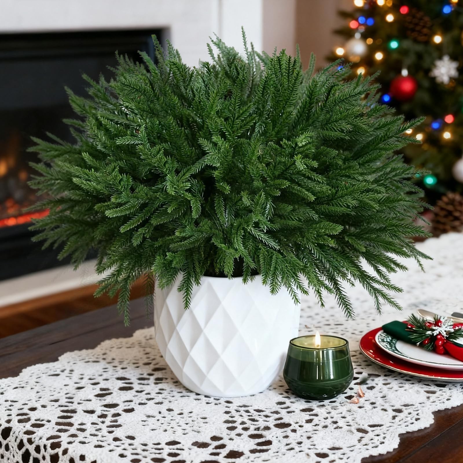 18″ Real Touch Norfolk Pine Stems for Christmas Decoration, Artificial Pine B…