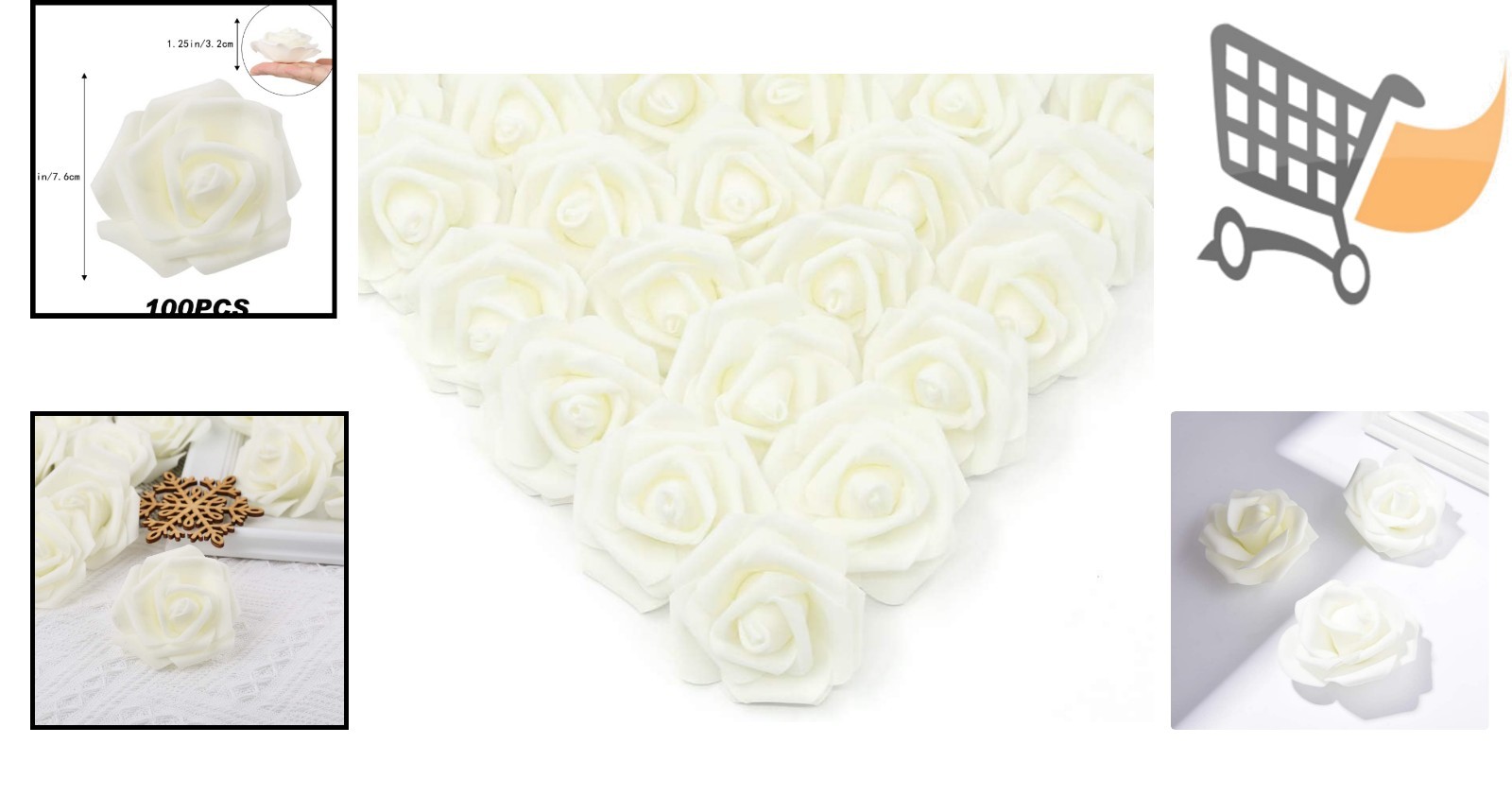 Artificial Rose Flowers Ivory Foam 100 Pcs Wedding Baby Shower Decor Party