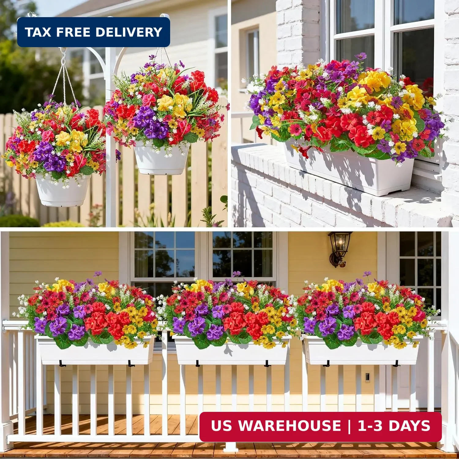 16 Bundles Artificial Flowers for Outdoors, UV Resistant Silk Faux Flowers for O
