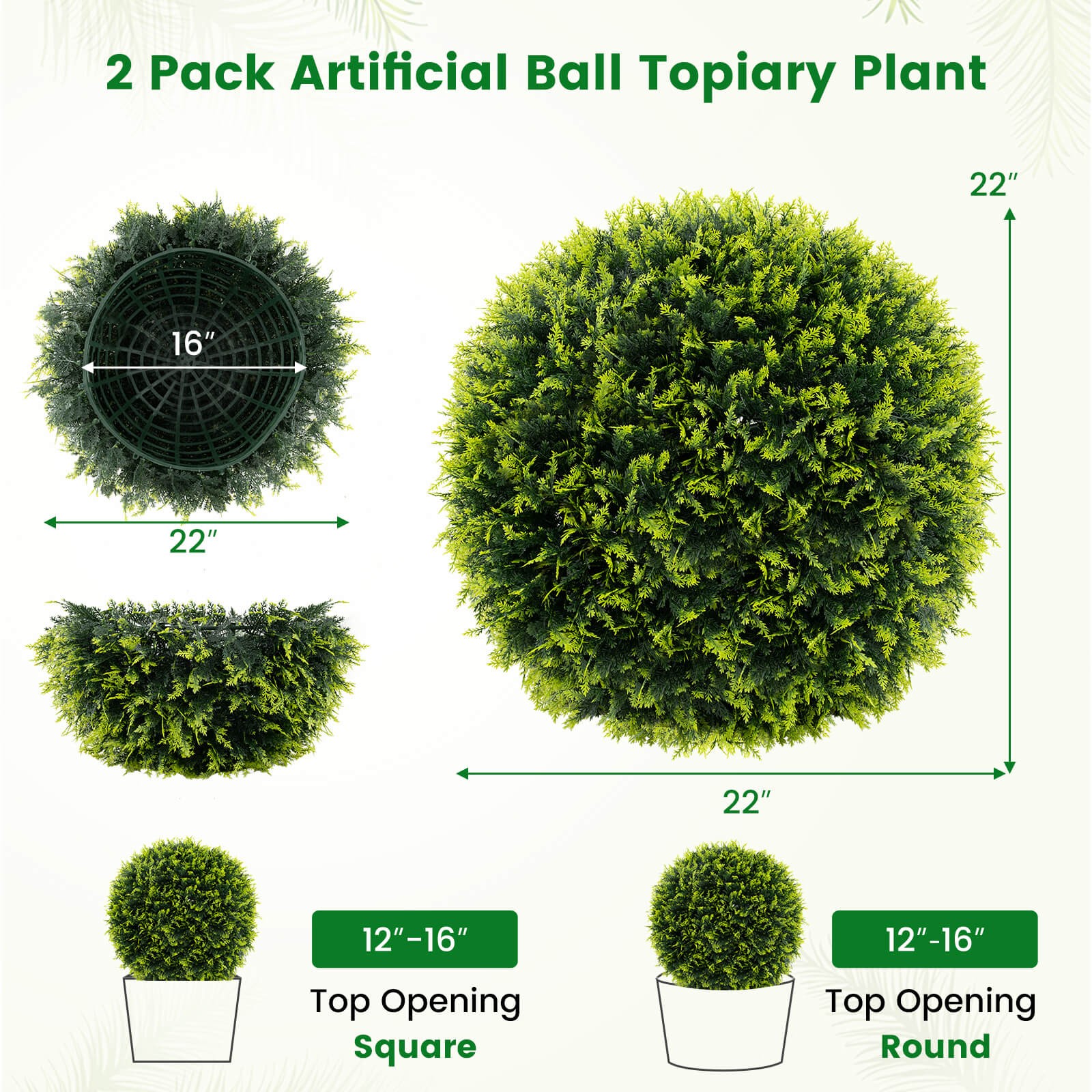 2 PCS 22″ Artificial Cedar Topiary Balls Sun-protective Round Greenery Bushes