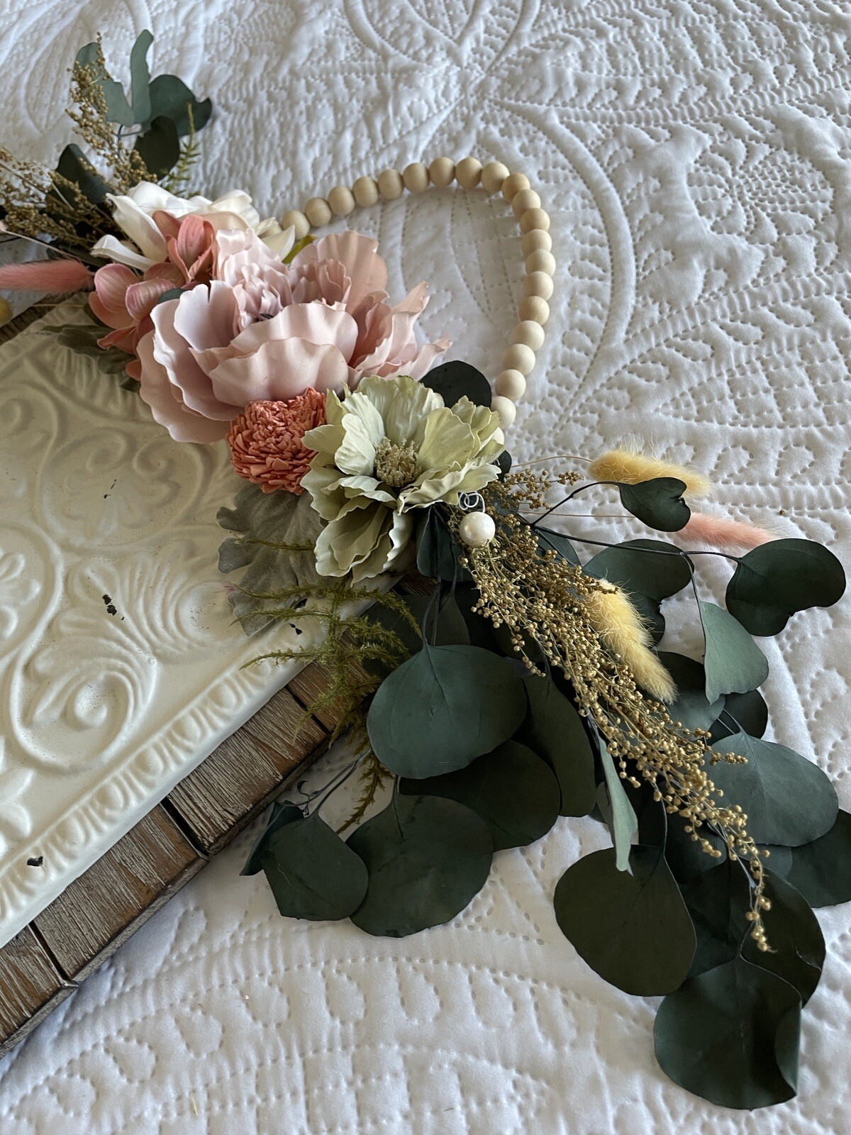 Metal plaque swag | Dried and artificial flower swag | Dried Flower wall decor