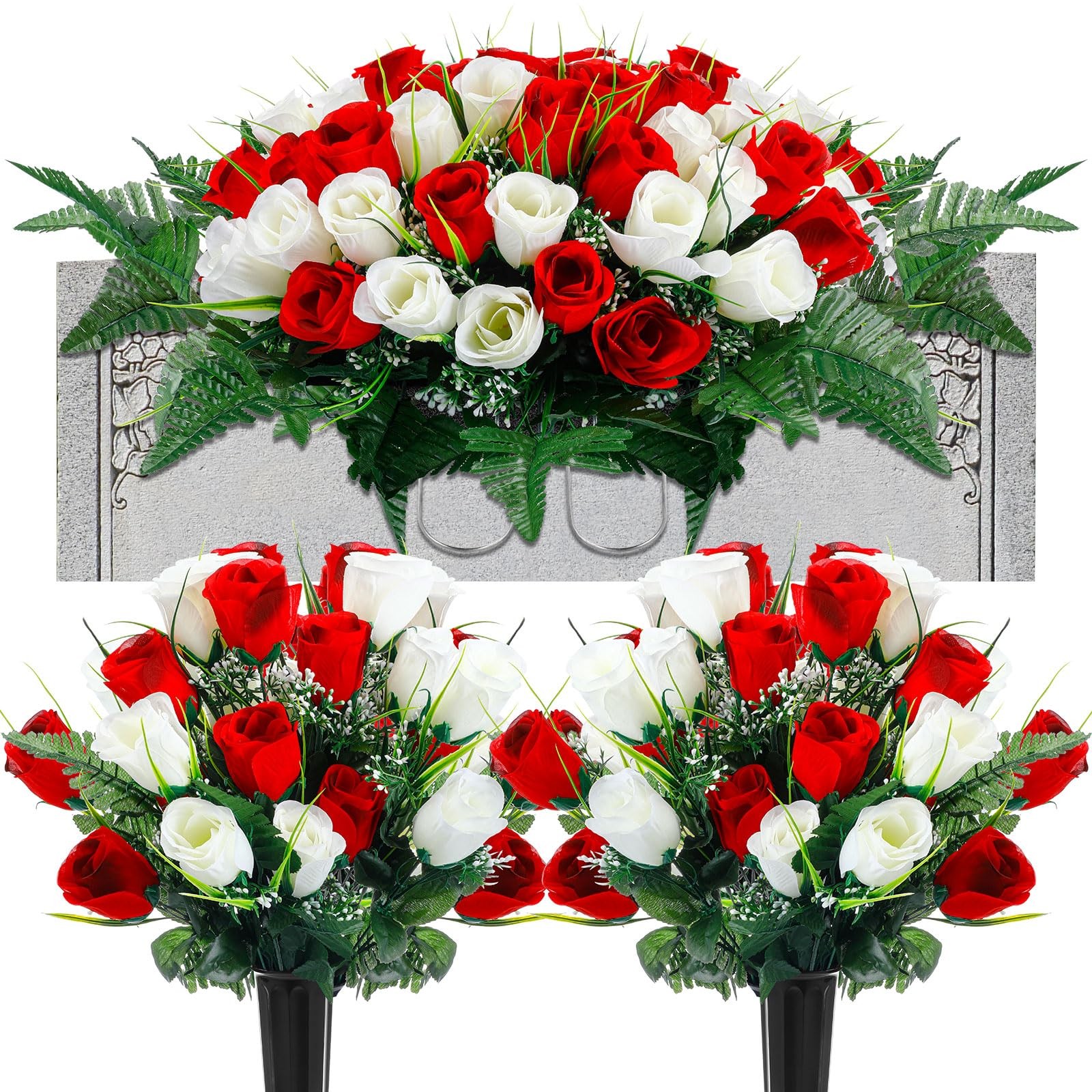 3 Pcs Artificial Cemetery Flower Set Cemetery Flowers Saddle Flowers Rose Bou…