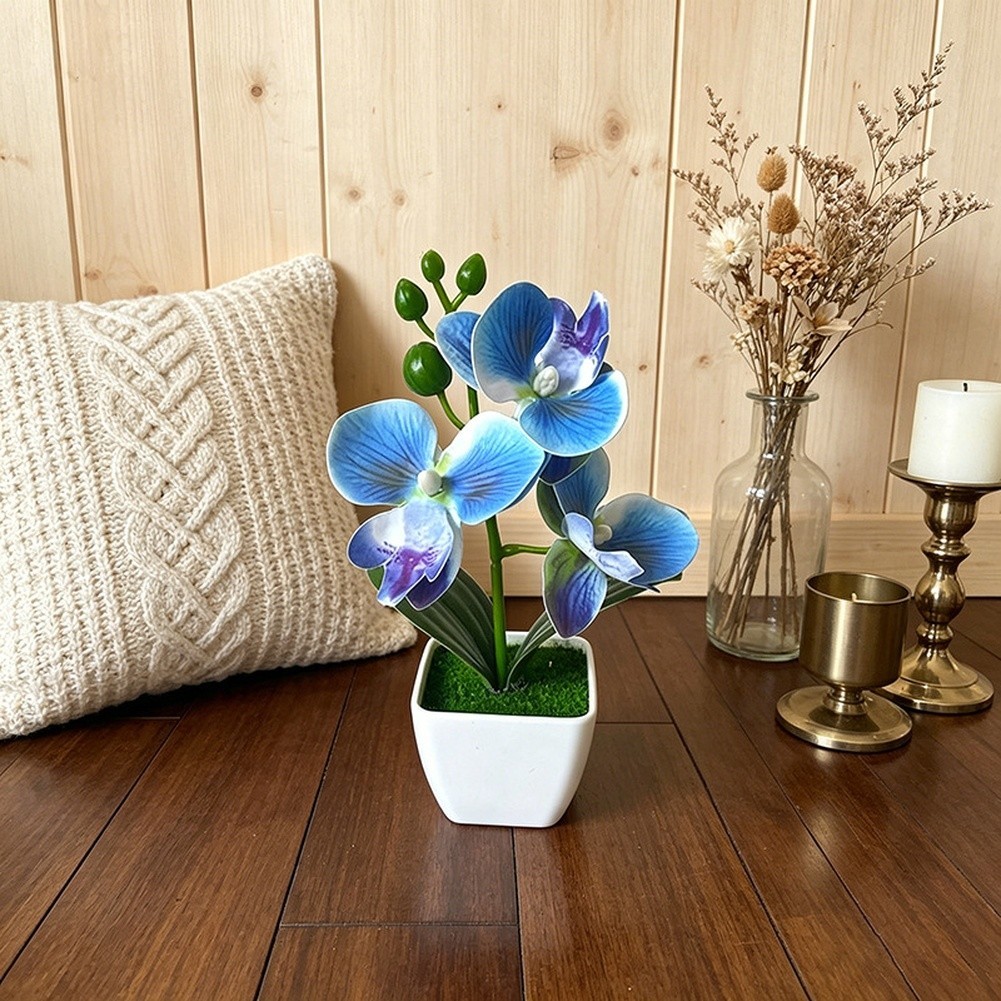 Artificial Orchid Arrangement 3 Bloom 7.09in with Square Pot for Living Room