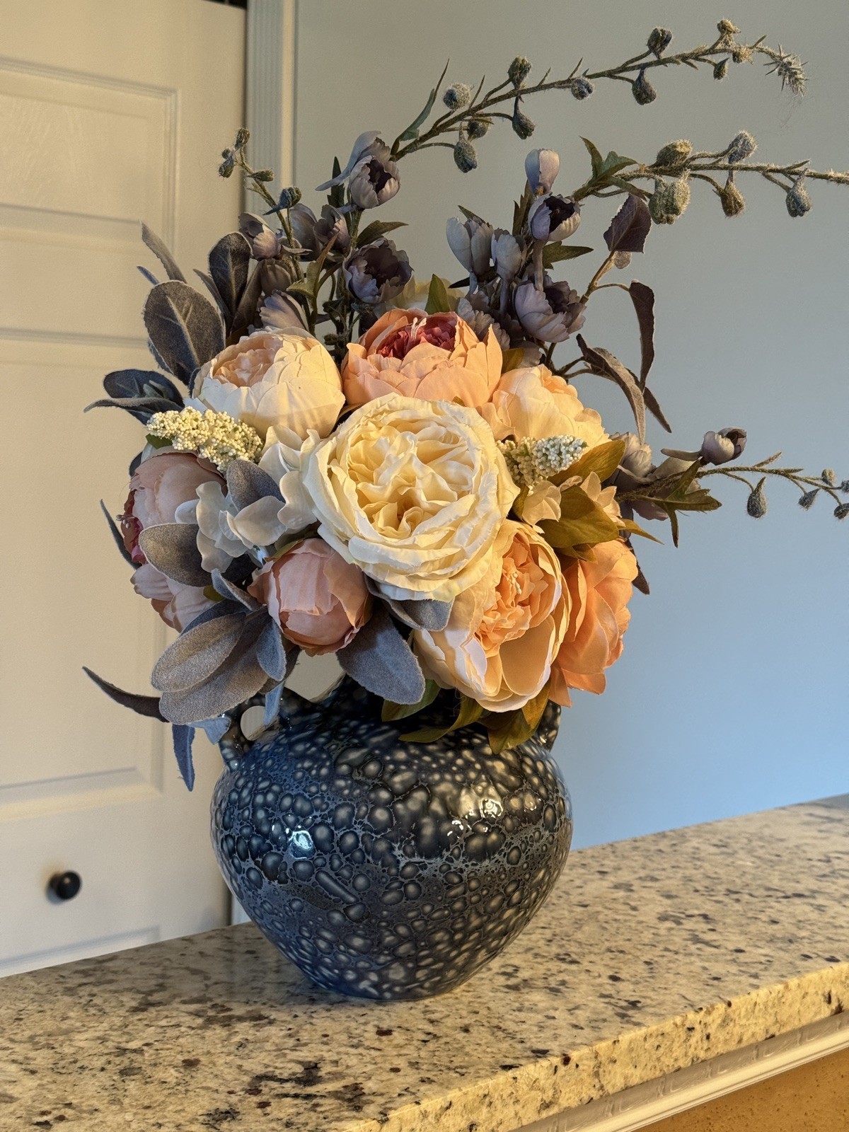 Floral Arrangement Pink And White Peonies Hydrangeas In White Ceramic Vase Big!