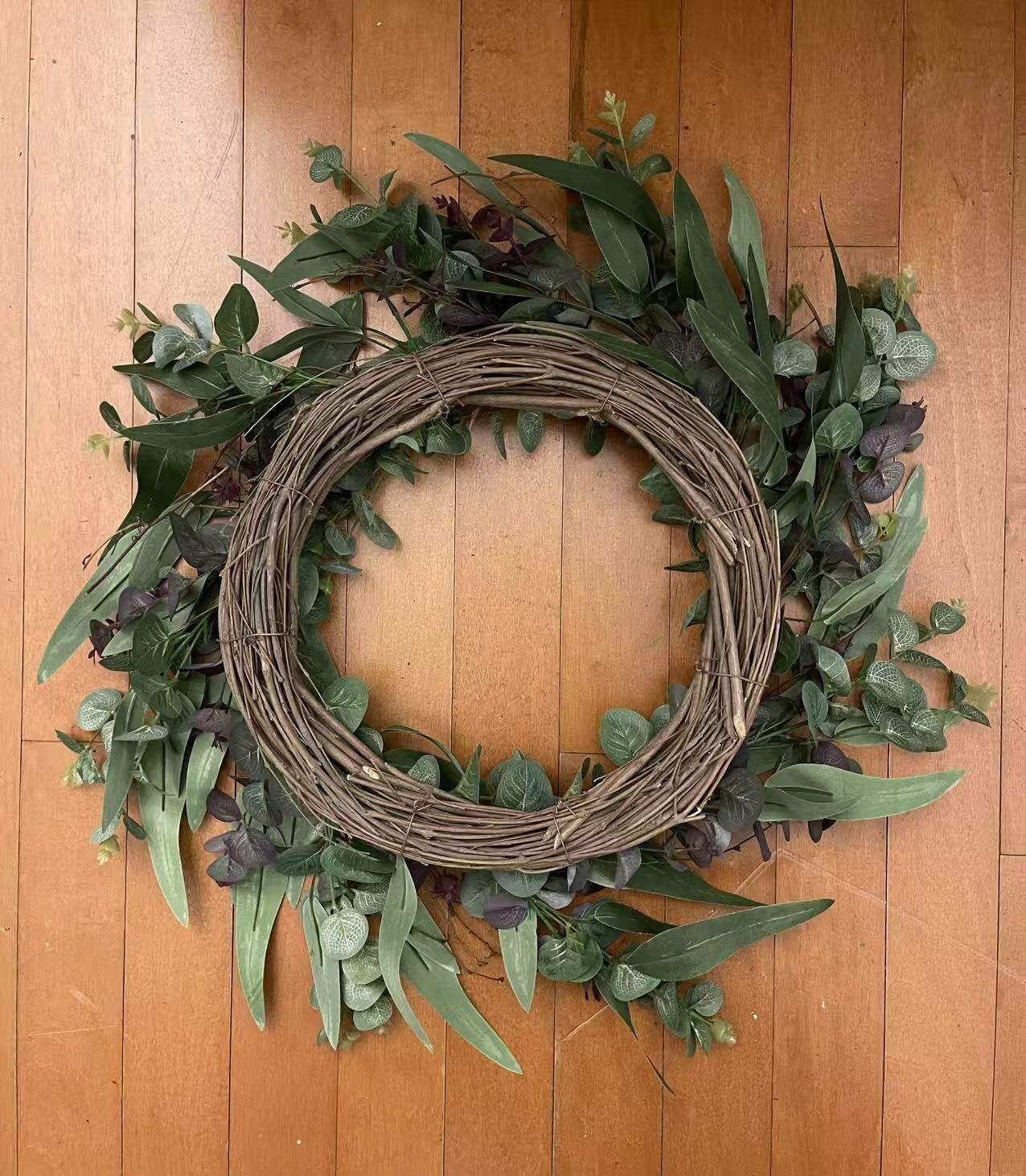24″ Greenery Wreath Artificial Eucalyptus Green-Purple Leaves Year Round Wreath