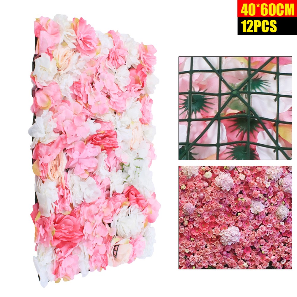 12Pc Rose Flower Wall Panels Artificial Silk Wedding Floral Decor Party Home DIY