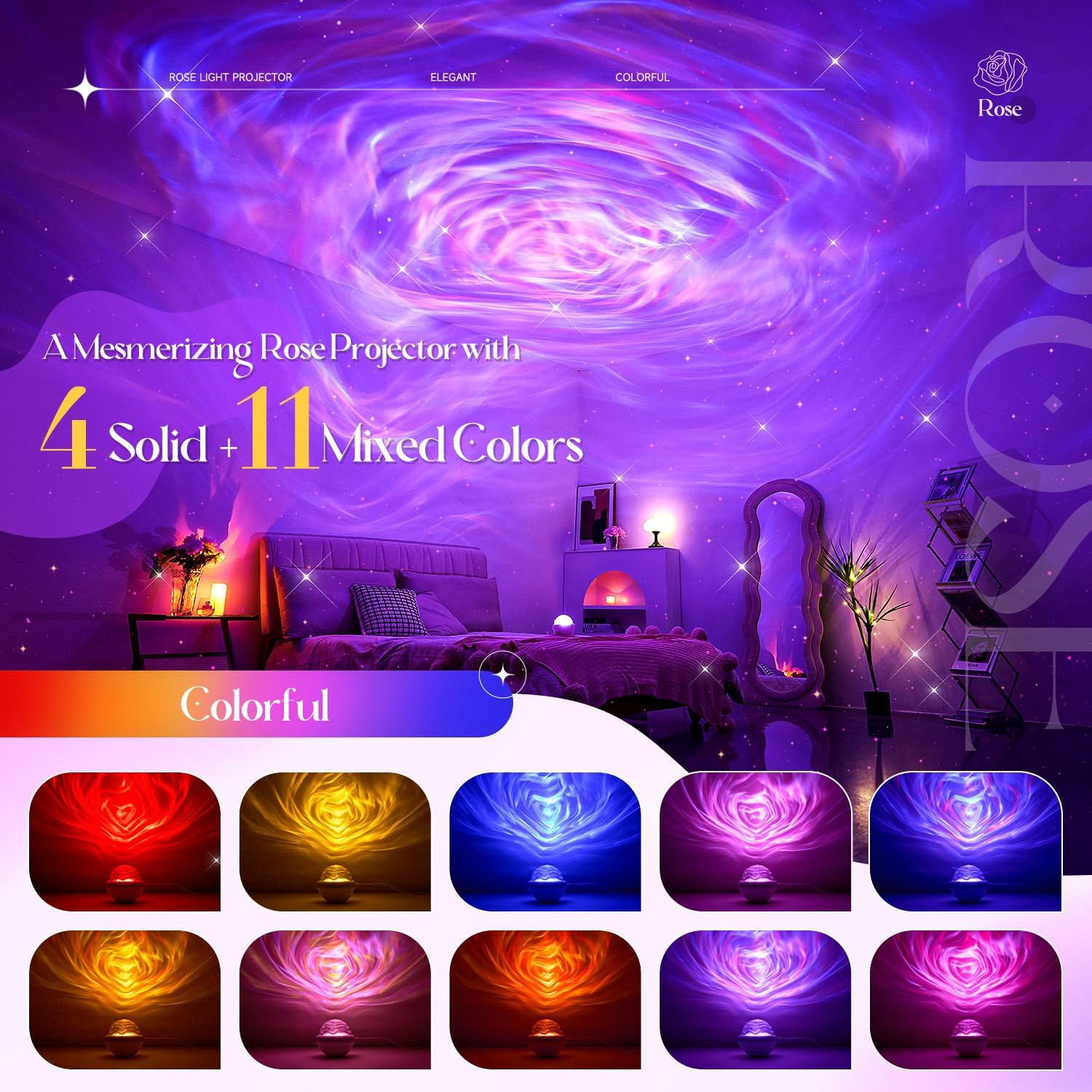 Rose Birthday Gifts for Women Flower Lamp with 11 Mixed+4 Solid Colors, Dimmable