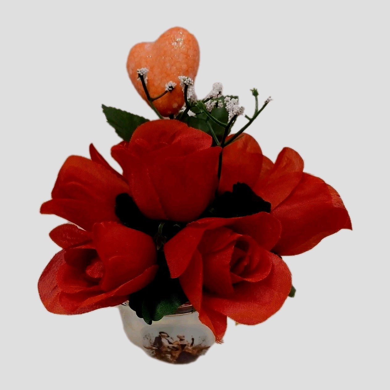 Red Rose Floral Arrangement Tea Cup POP-IN Sparkle Heart Bridal Valentine Love