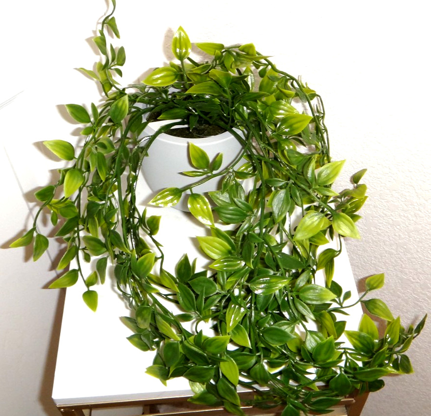22 inch Dripping Artificial Potted Plant Green Leaves Gray Pot Floral Home Décor