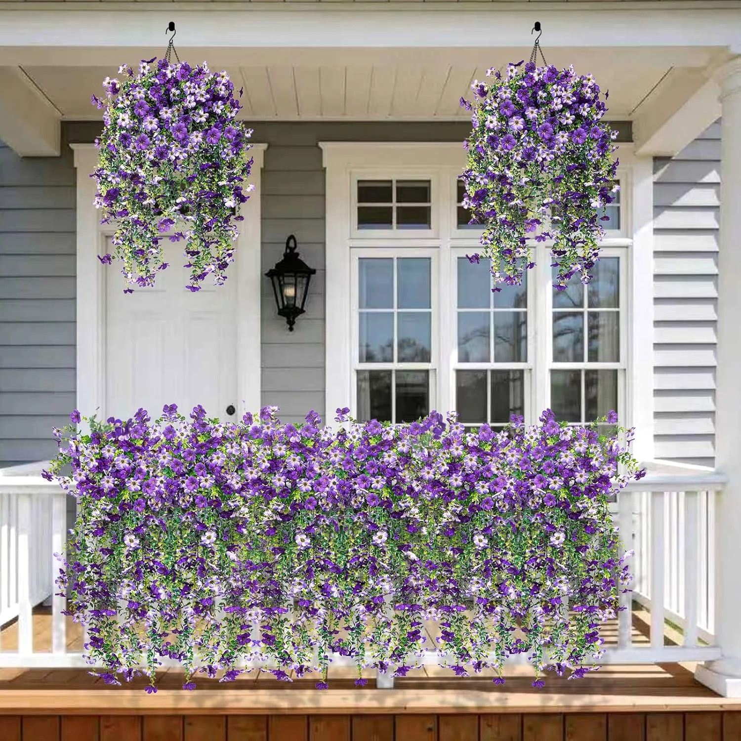 Artificial Hanging Flowers for Outdoors Faux Plants Spring Porch Decor 2 Pcs