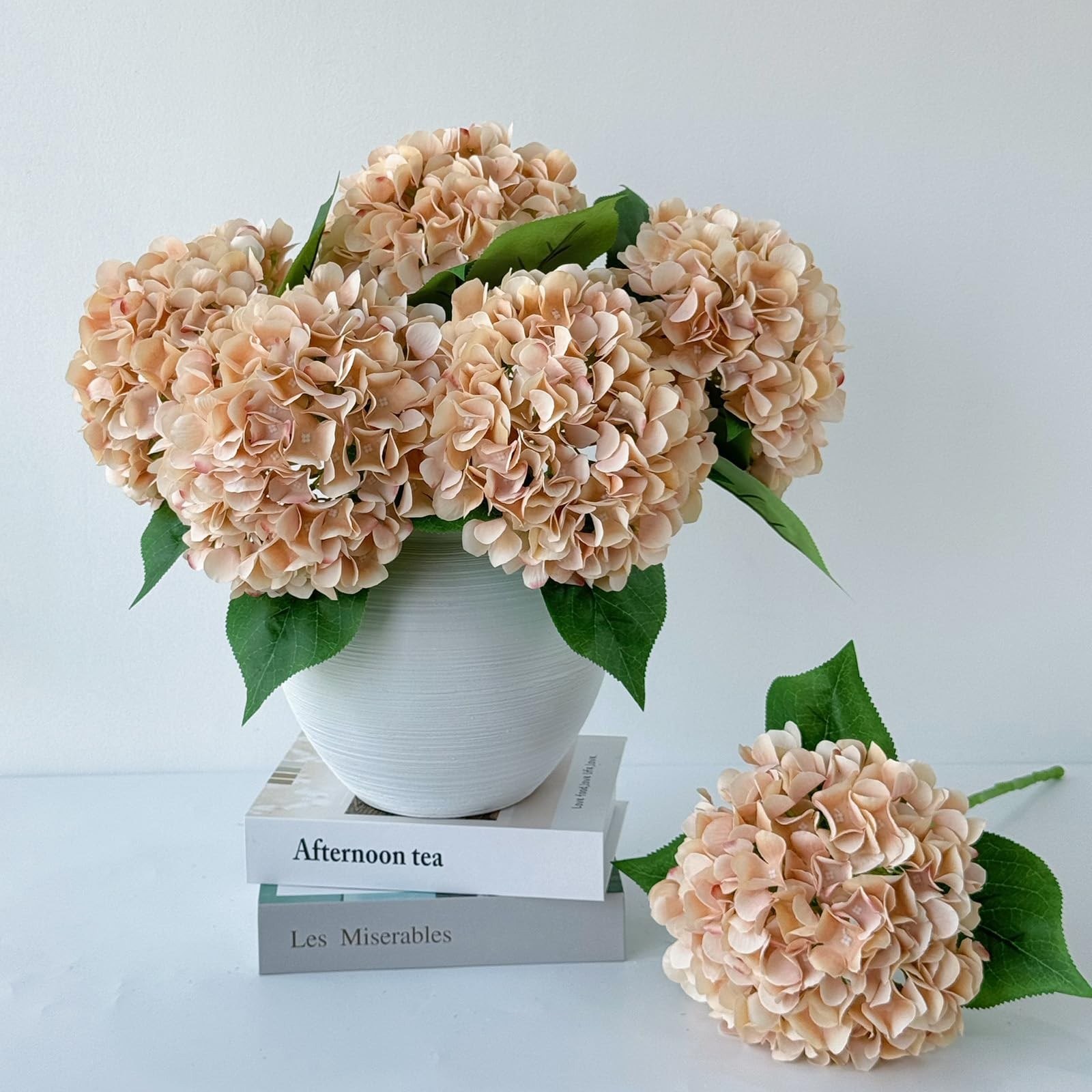 5 Pcs Light Coffee Silk Hydrangeas Artificial Flower Boho 20” Faux Hydrangea…