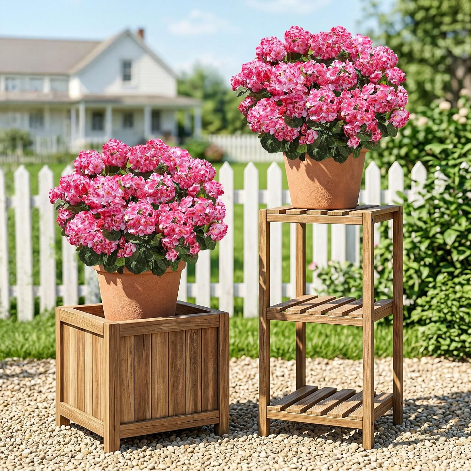 Fake Geraniums Artificial Flowers for Outdoors Outside, 6 Bundles Pink Silk G…
