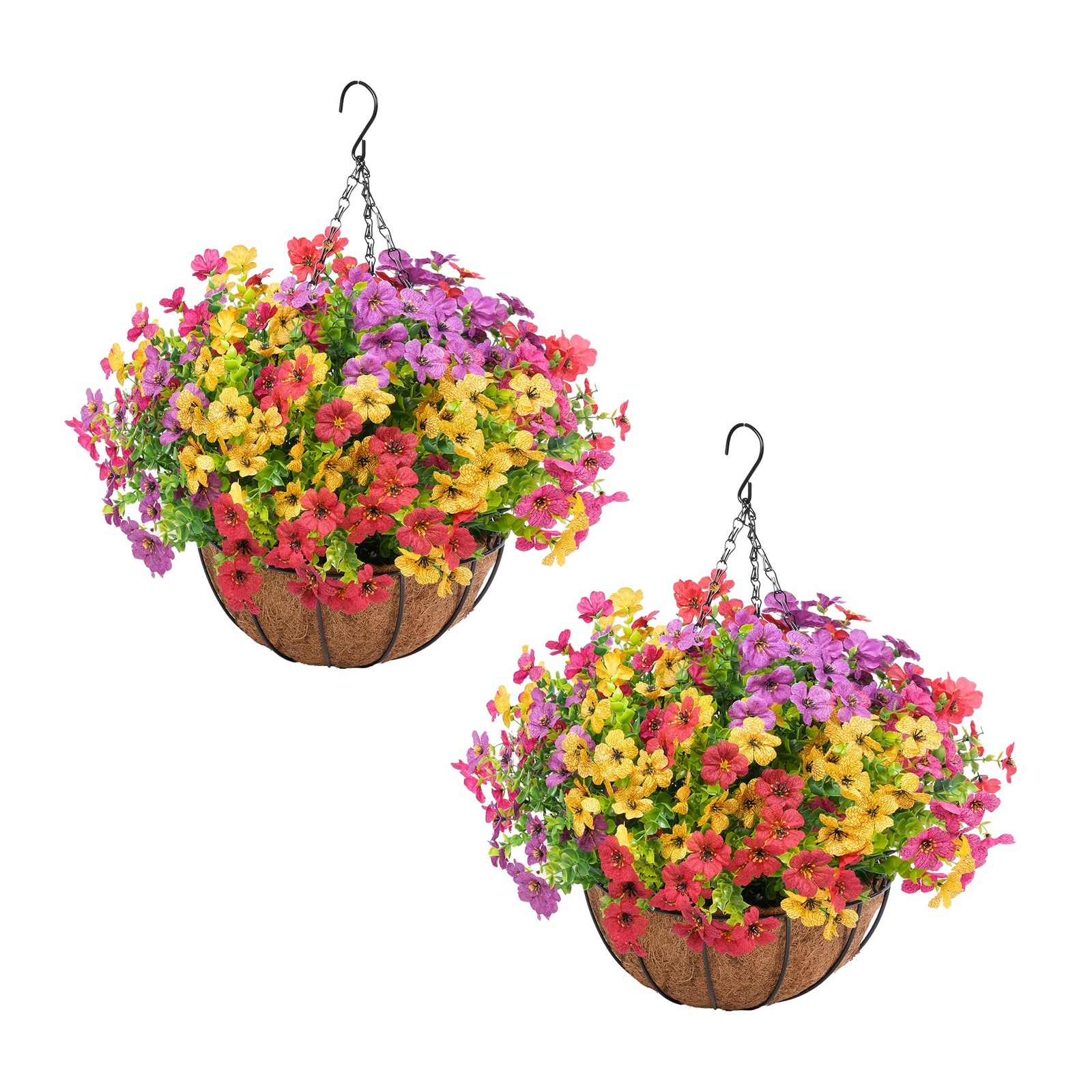 2 Set Artificial Flowers Faux Hanging Plants Basket for Spring Summer Outdoor…