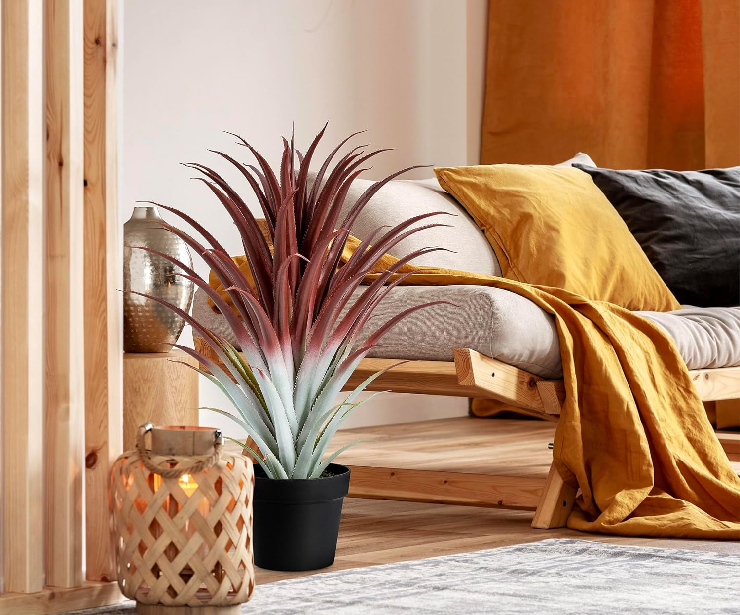 Realistic 26″ Red Artificial Aloe Vera Plant in Matte Black Pot
