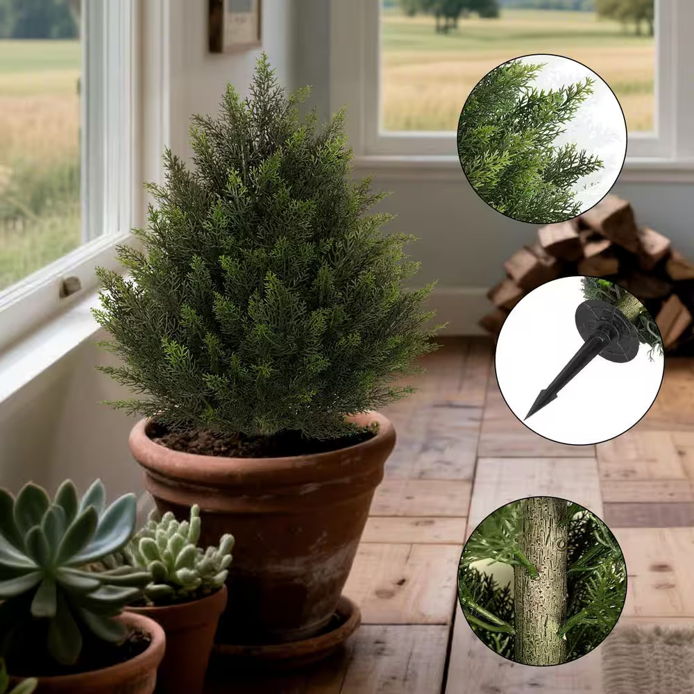 2-Sets 2 Ft. Artificial Cedar Bush Shrubs with Ground Stake Indoor Outdoor UV Re