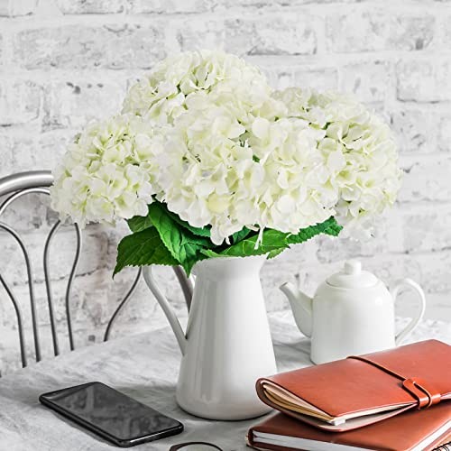 40pcs Artificial Hydrangea Silk Flower Heads with Stems, Fake Plastic White