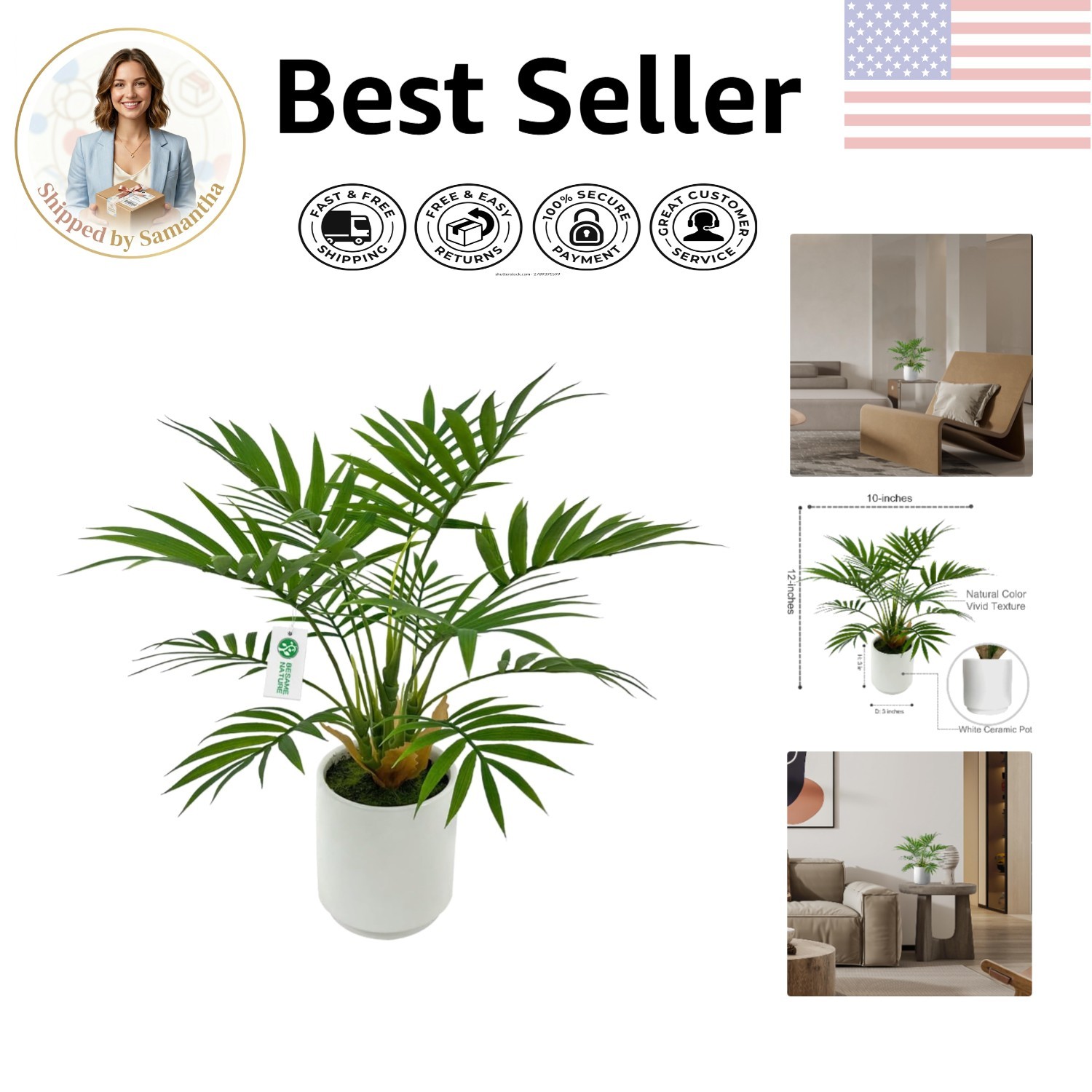 Chic 12″ Artificial Palm Plant in Stylish White Pot – Perfect Housewarming Gift