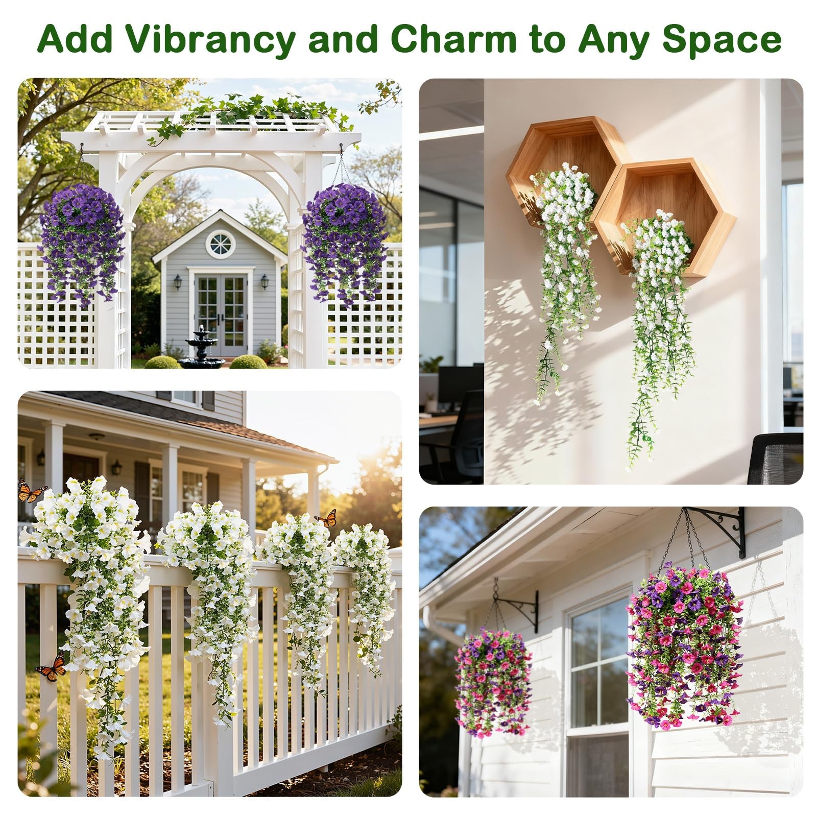 Artificial Fake Hanging Flowers Plants for Outdoor Summer Decoration, 2 PCS F…