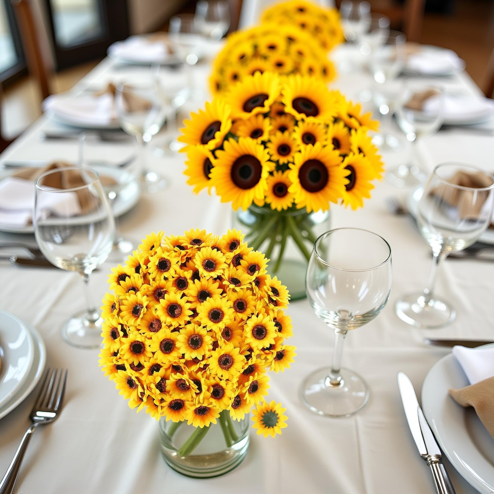 Yellow Mini Artificial Flower Heads 100 PCS Fake Sunflower Fabric Craft Decor