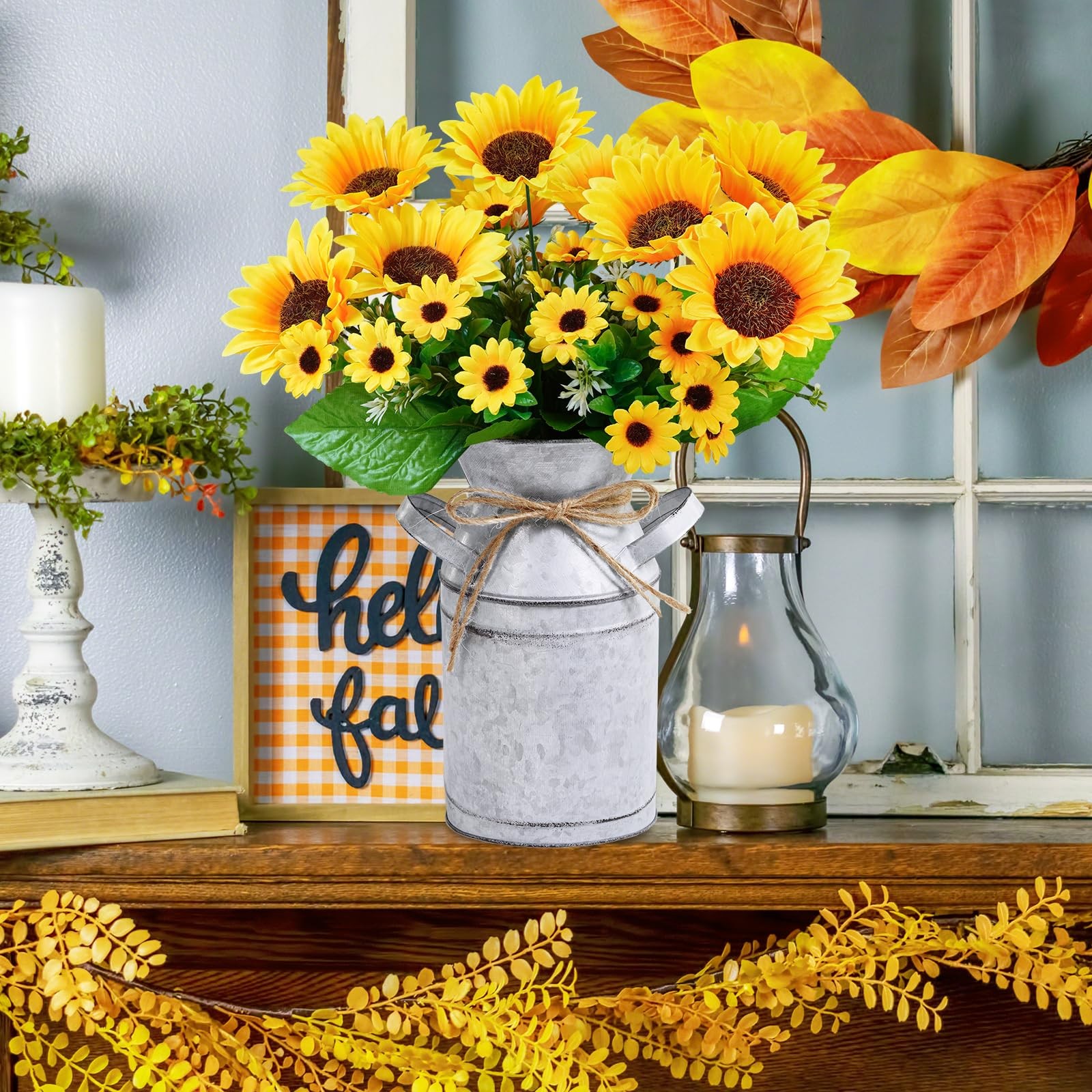 Farmhouse Sunflowers Centerpiece Metal Milk Jug Artificial Sunflower Bunches …