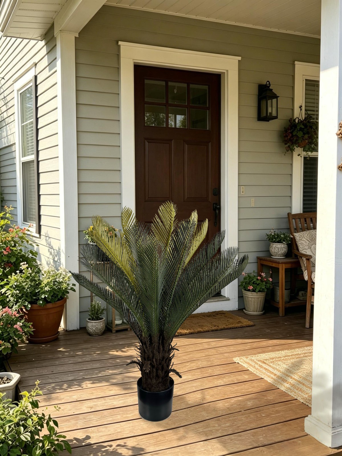 2Pcs 90cm Artificial Sago Palm Cycas Plant Potted Evergreen Cycad for Home Decor