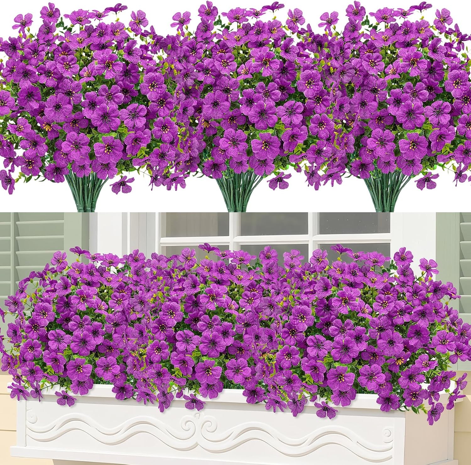 24 Bundles Artificial Flowers for Outdoors Decoration, UV Resistant Purple Si…