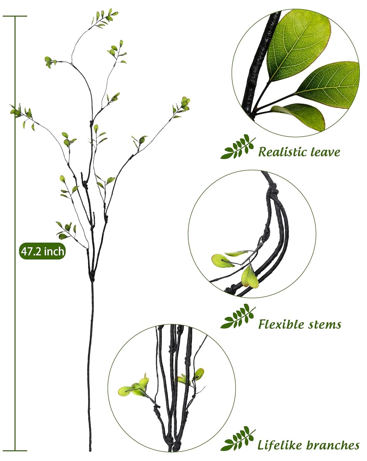 Artificial Ficus Branches Faux Eucalyptus Stems 47″ Tall Fake Greenery 3pk