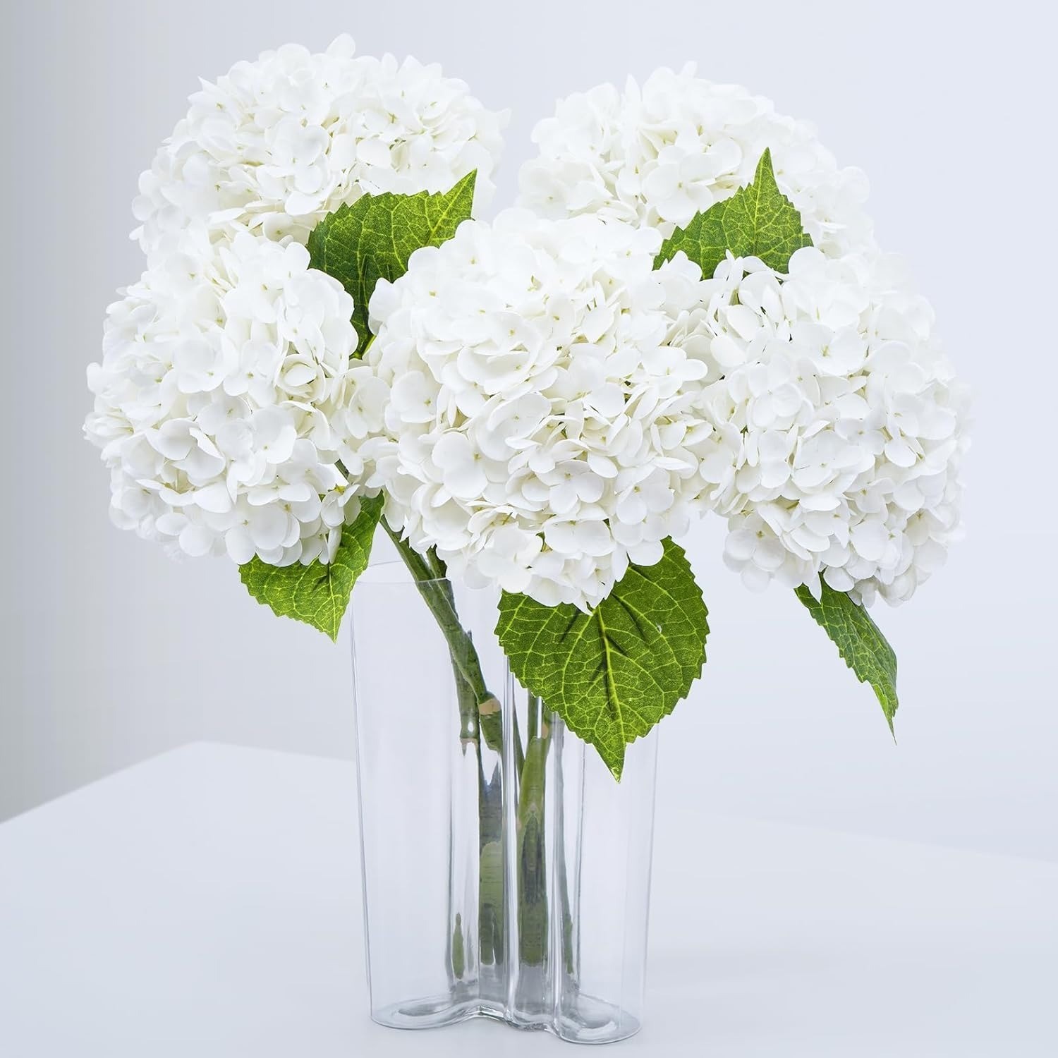5 pcs Real Touch White Hydrangea Artificial Flowers Long Stem Faux Bouquet Bulk