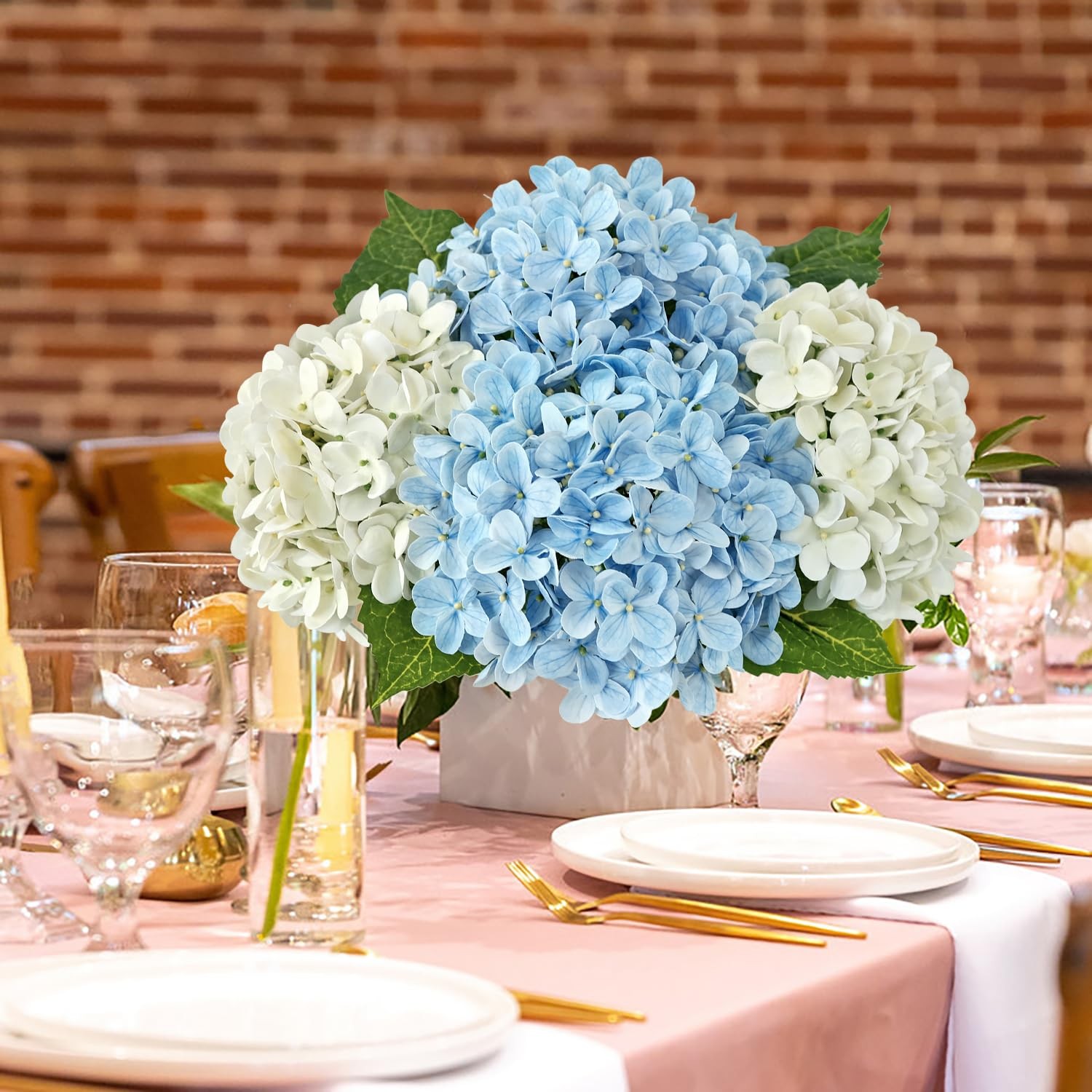 4Pcs Hydrangea Artificial Flowers, 20″ Lifelike Latex Silk Real Touch Faux Hy…