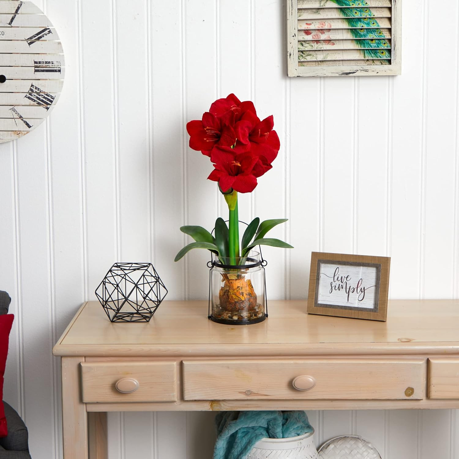 Stunning 24″ Red Amaryllis Floral Decor with Elegant Vase – Perfect for Home!