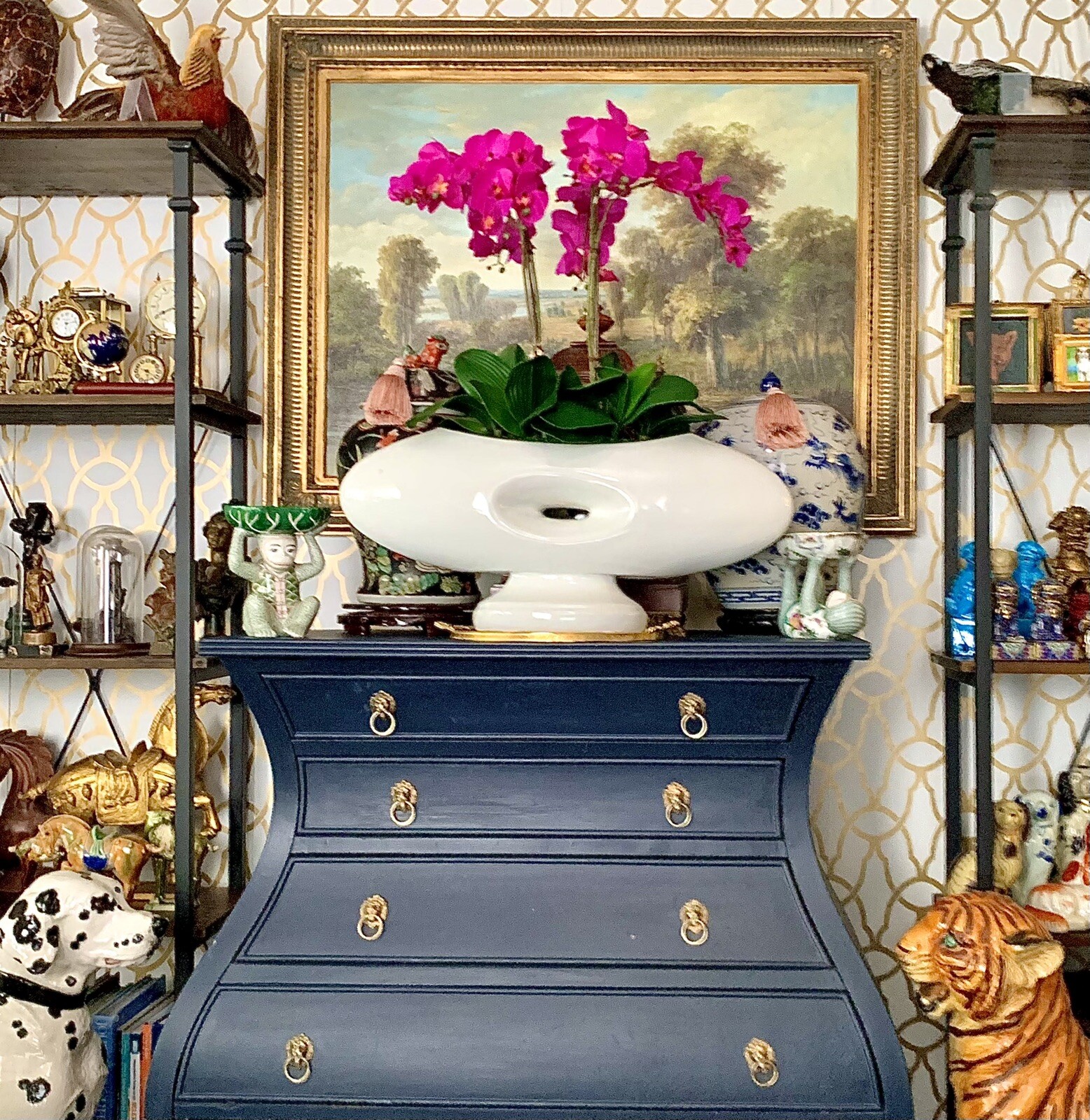 Orchid Arrangement Real Touch and Look Custom Faux Floral in Vintage Container