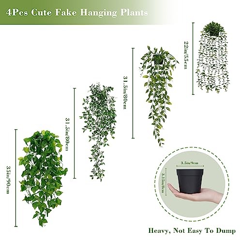 Fake Hanging Plants Artificial Hanging Plant, Faux Hanging 4pcs Mixed Set