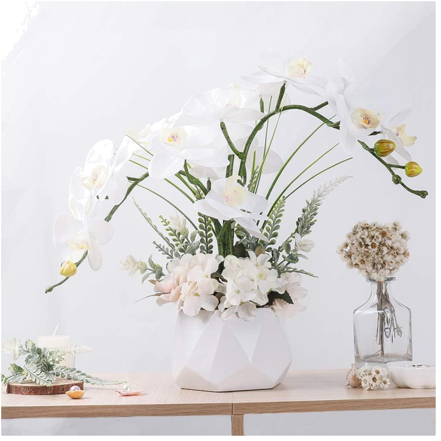 Real Touch White Orchid in Vase, Home Decoration