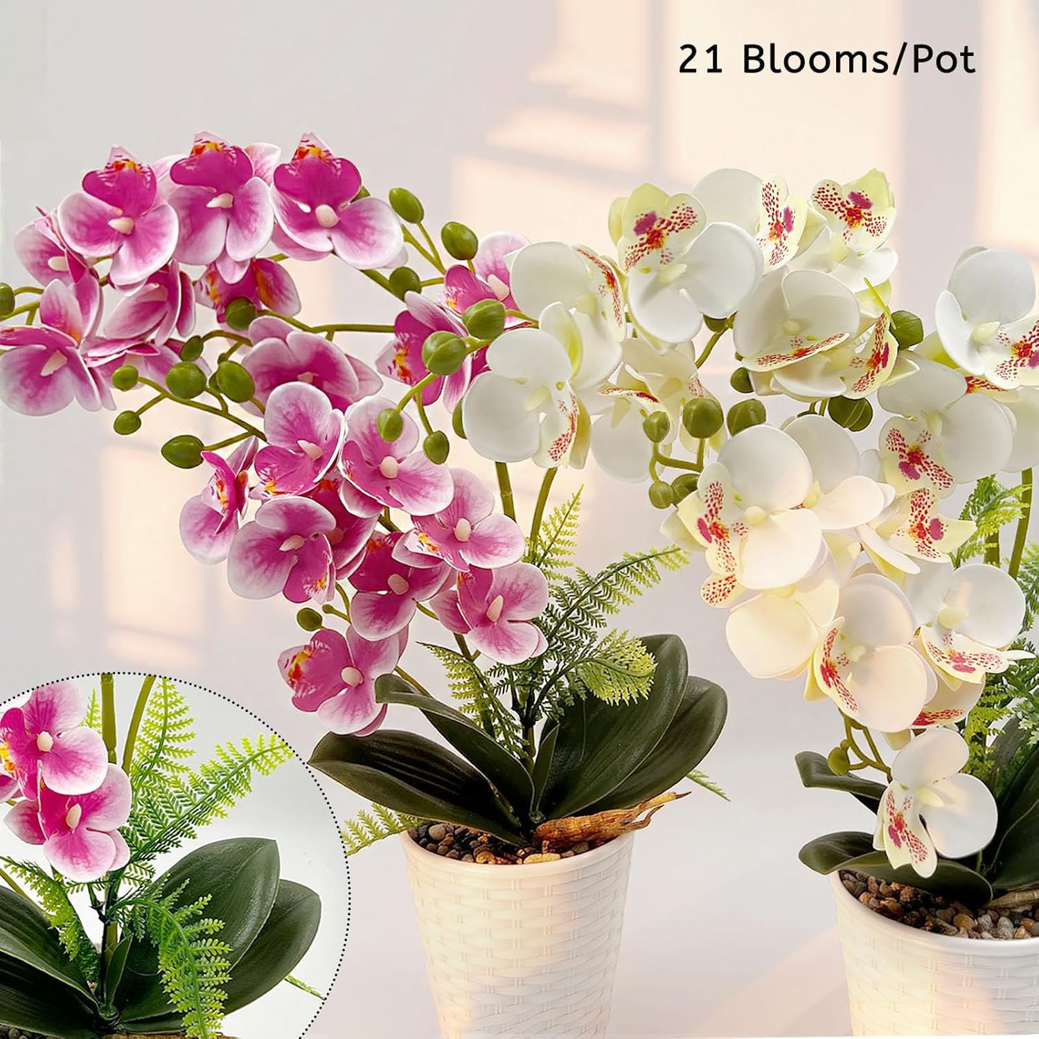 Potted Artificial Orchid Flowers – 2 Pack Silk Phalaenopsis for Home Decor