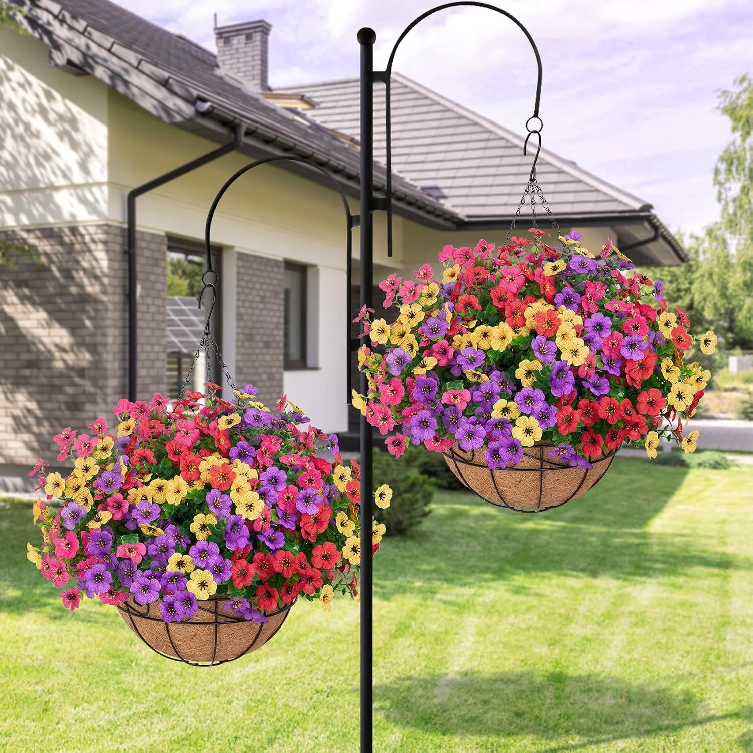 Quality UV-Resistant Artificial Silk Flowers in Basket for Outdoor Decoration