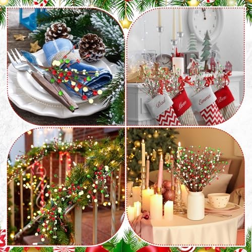 10 Pcs Christmas Floral Picks Berry Red Lime Green White Stem Red Green White