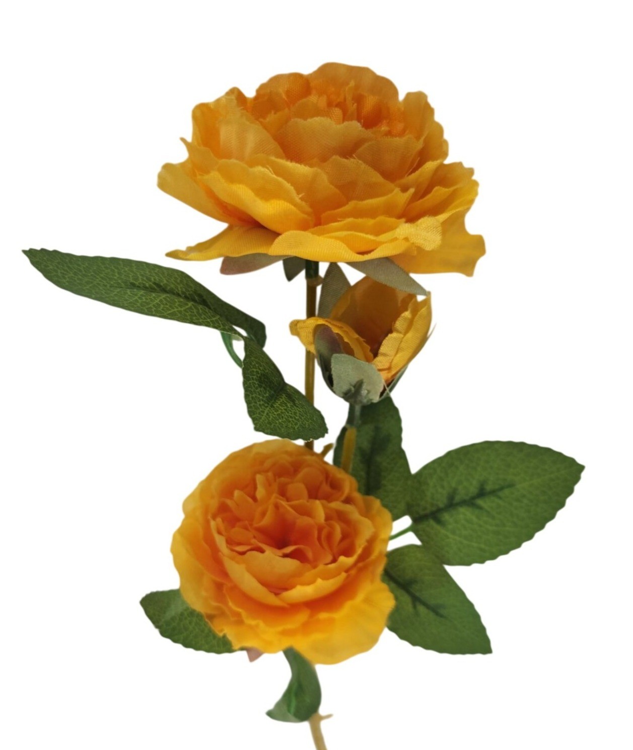 Set of 3 Golden Yellow Rose Stems Faux Roses Artificial Flowers Farmhouse Cottag