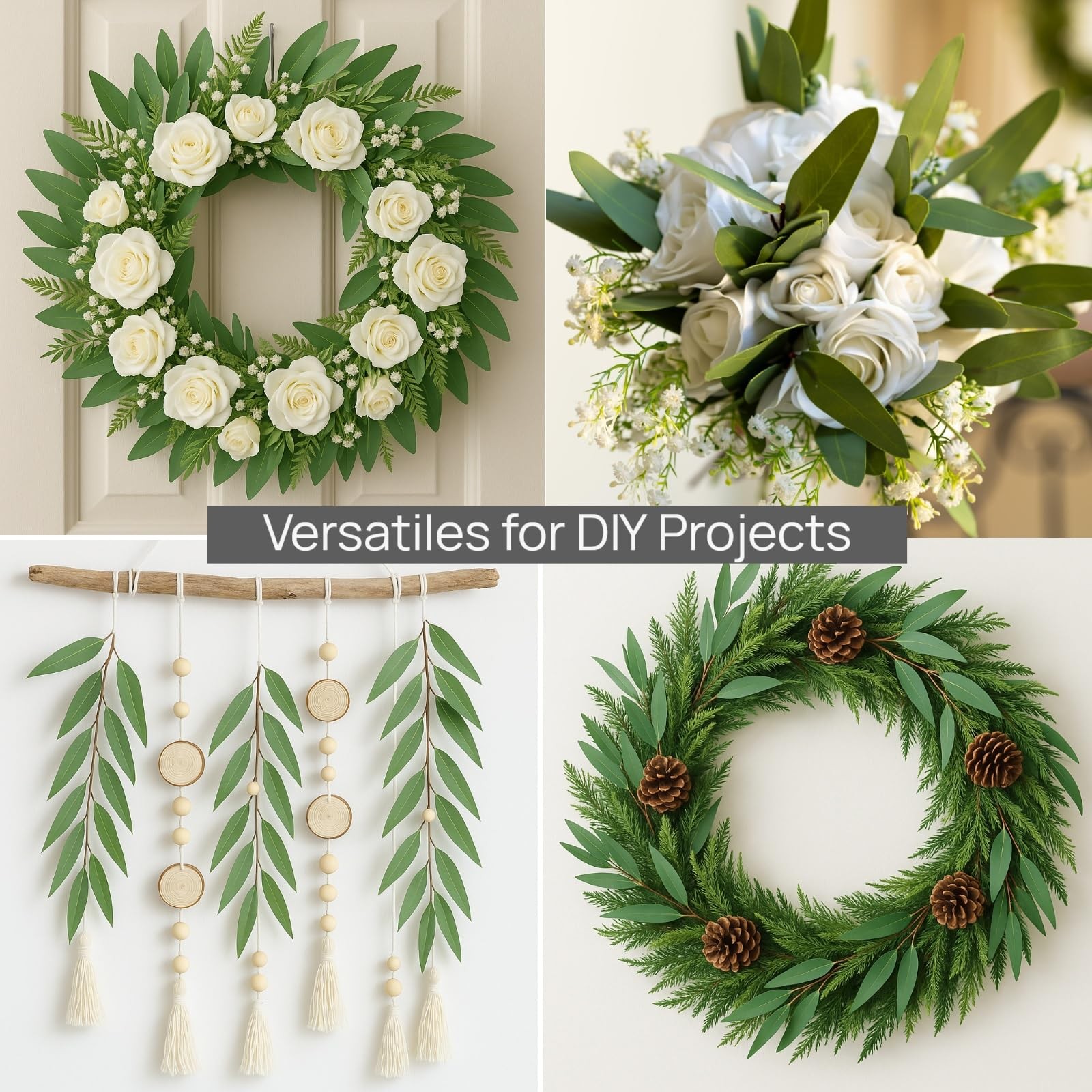 Baby’s Breath Artificial Flowers and Mixed Fake Eucalyptus Stems– Real Touch …