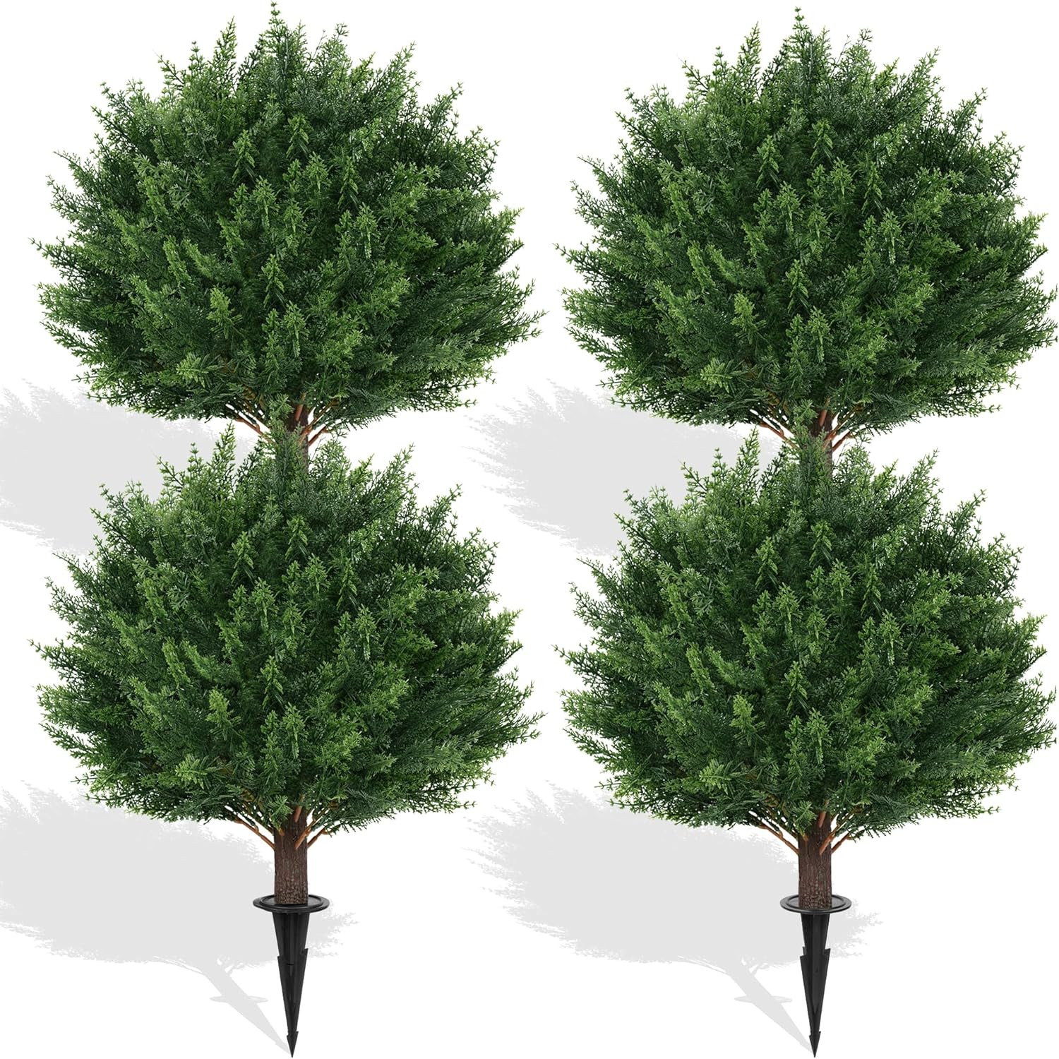 4Pack Artificial Cedar Topiary Ball Trees, 16” UV Resistant Fake Evergreen Shru