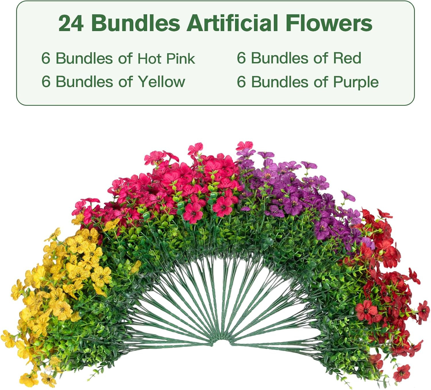 24 UV Resistant Faux Silk Flowers for Outdoor Decor – 4 Mixed Colors