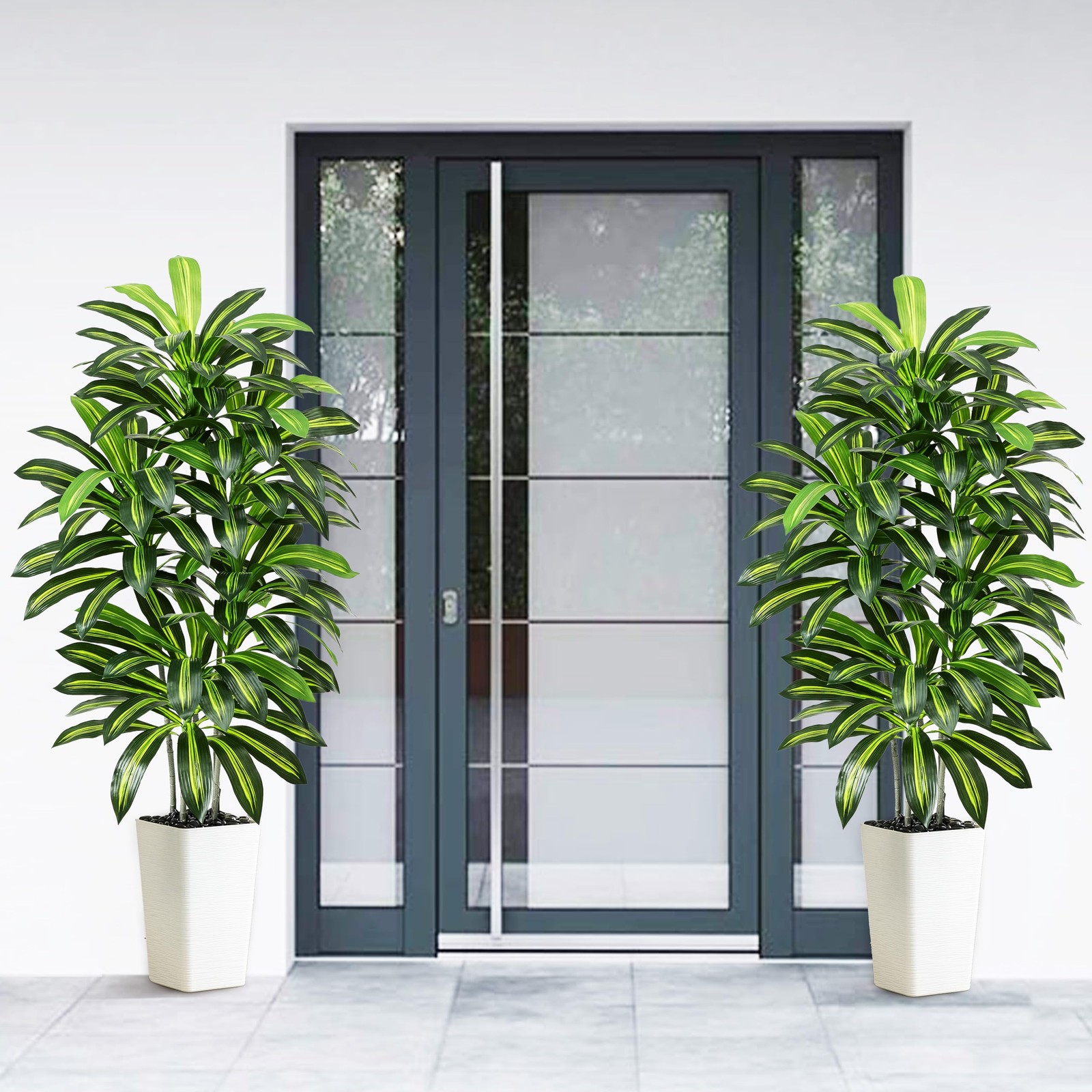Artificial Dracaena Tree – 5FT Tall Fake Plants with White Tall Planter – Art…