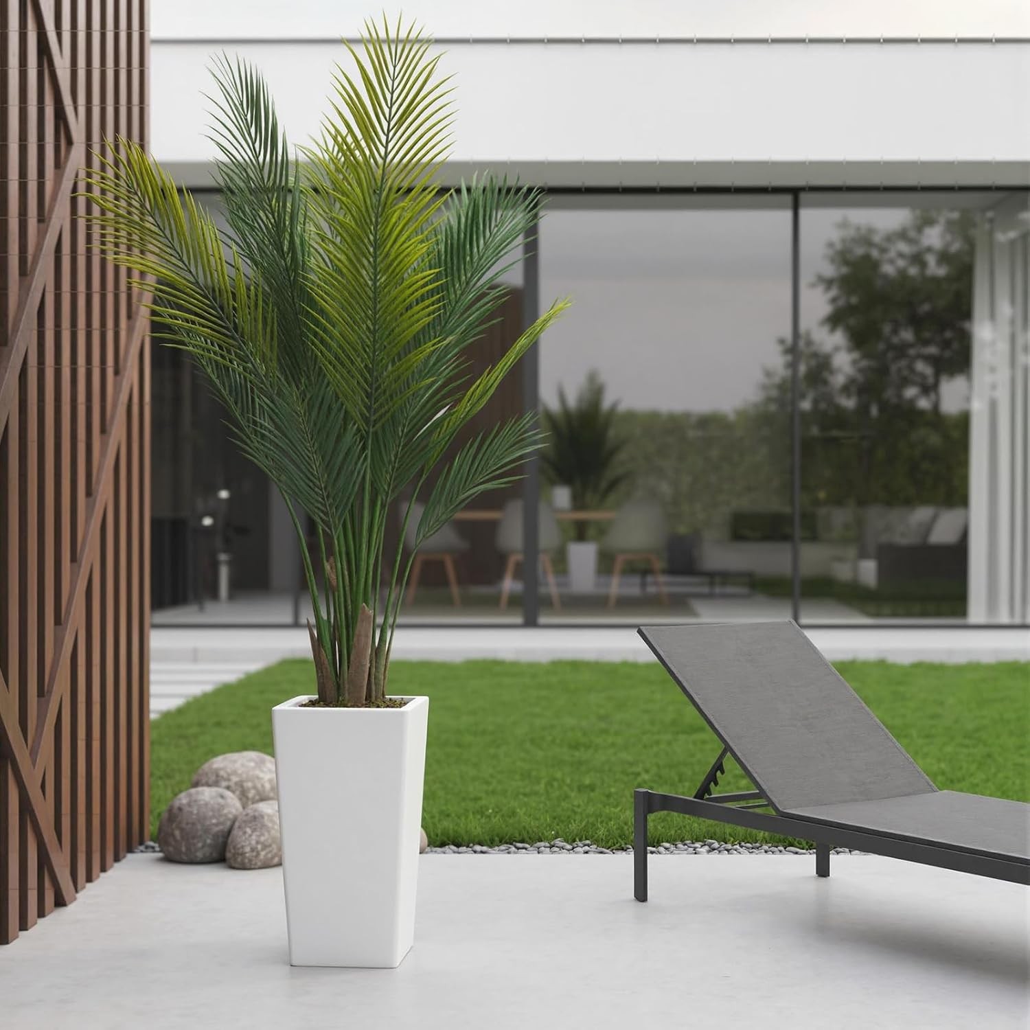 Realistic 5ft Faux Palm Tree in Tall White Planter UV Resistant for Patio & Home