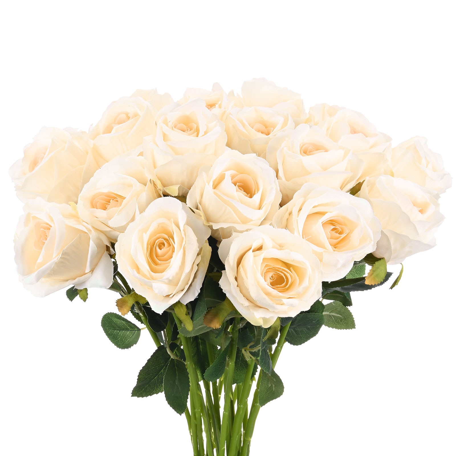 20-Pack Rose Artificial Flowers with Long Stem for Home Decor [Champagne]