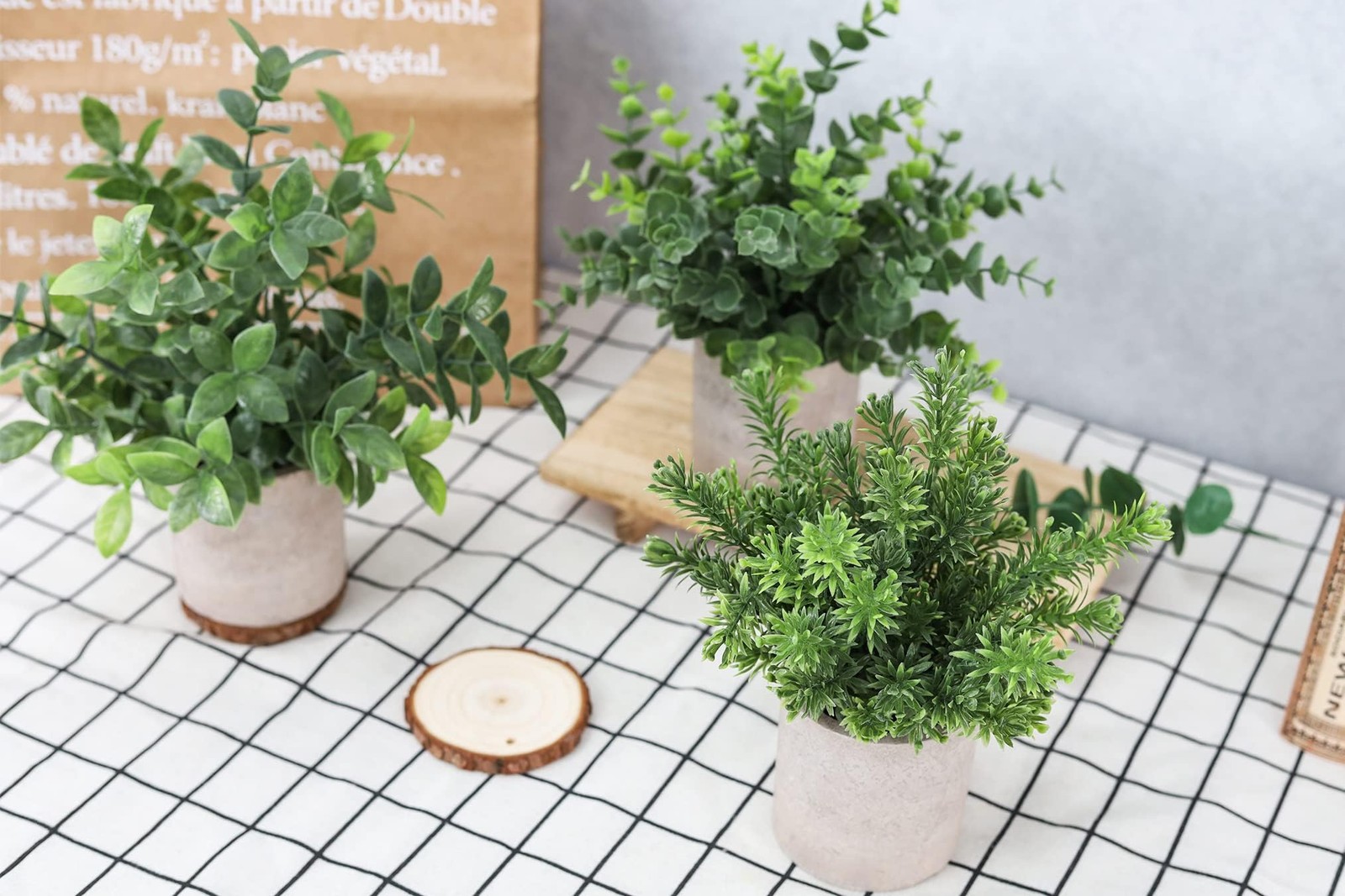 Der Rose 3 Pack Mini Potted Fake Plants Artificial Plastic Eucalyptus Plants