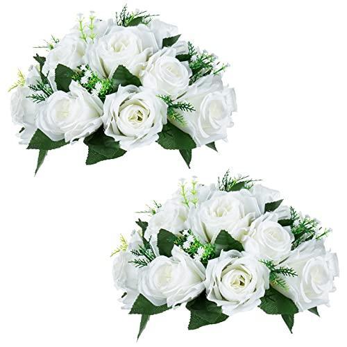 NUPTIO Pcs of 2 Fake Flower Ball Arrangement Bouquet,15 Heads Plastic Roses with
