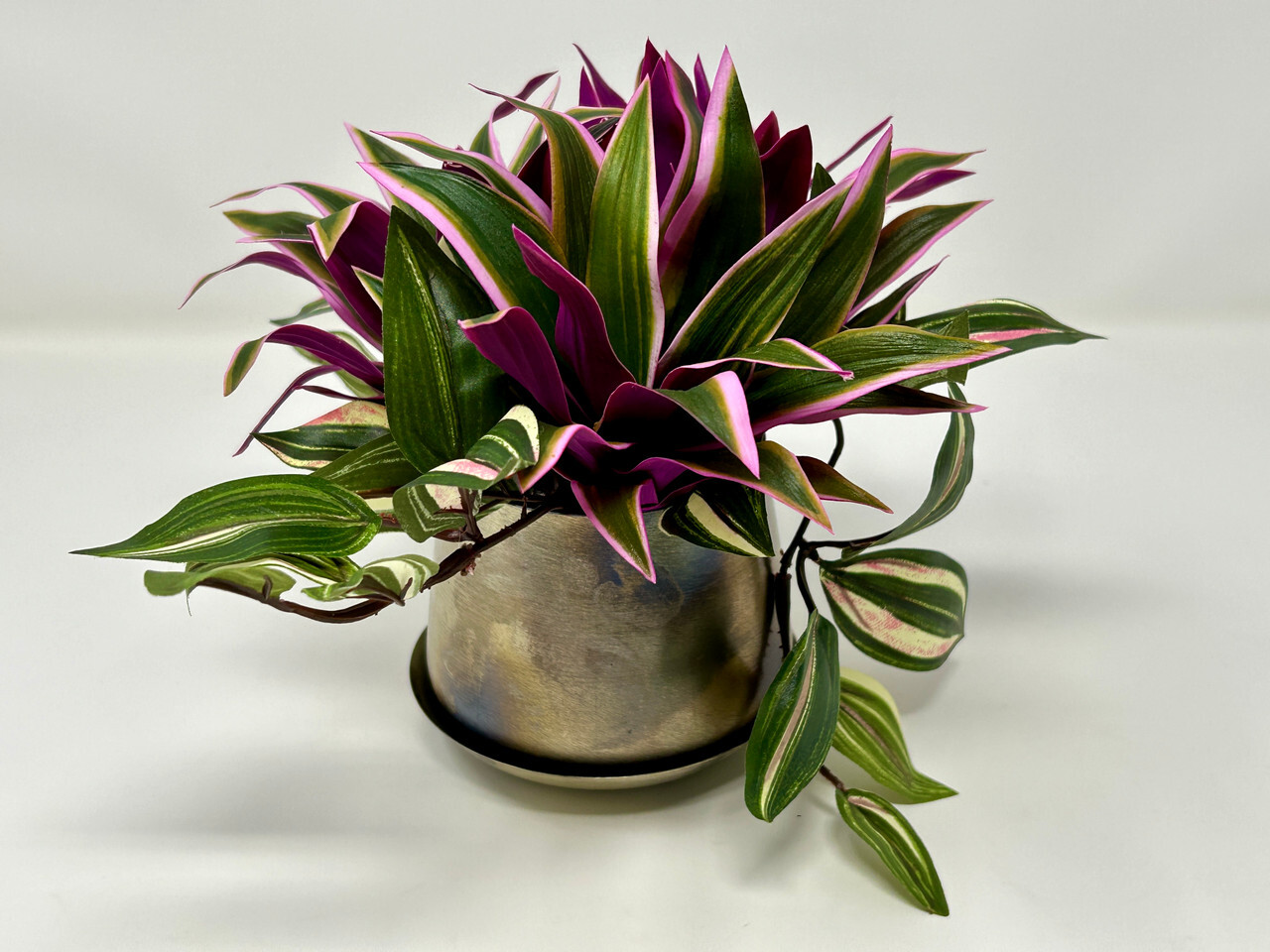 7.5″ Artificial Purple/Pink TRADESCANTIA Silk potted plants in Silver Metal Pot