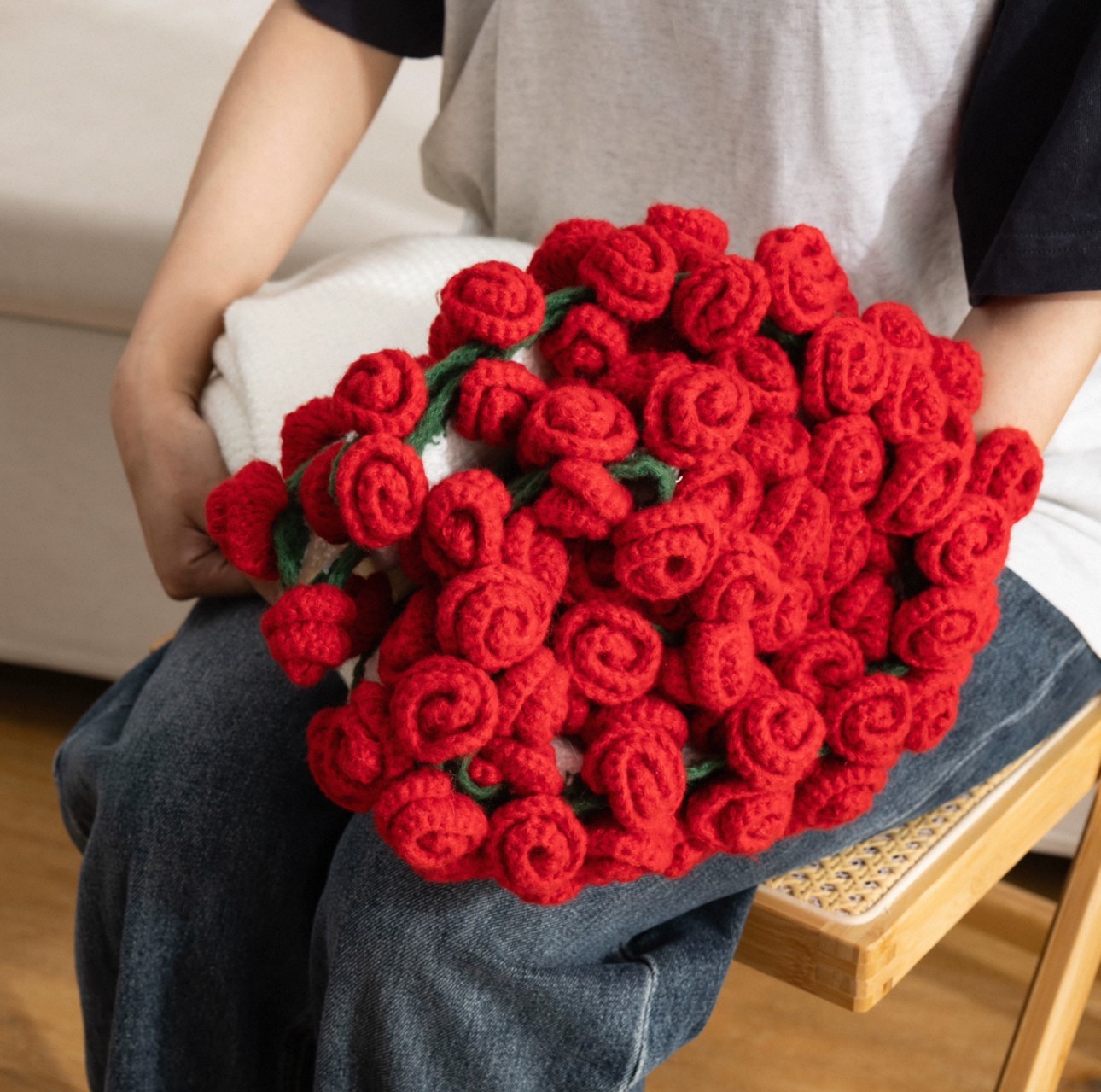 Flower Bouquet Blanket,DIY Handmade Crochet Rose Blanket,Knitted Throw Blankets